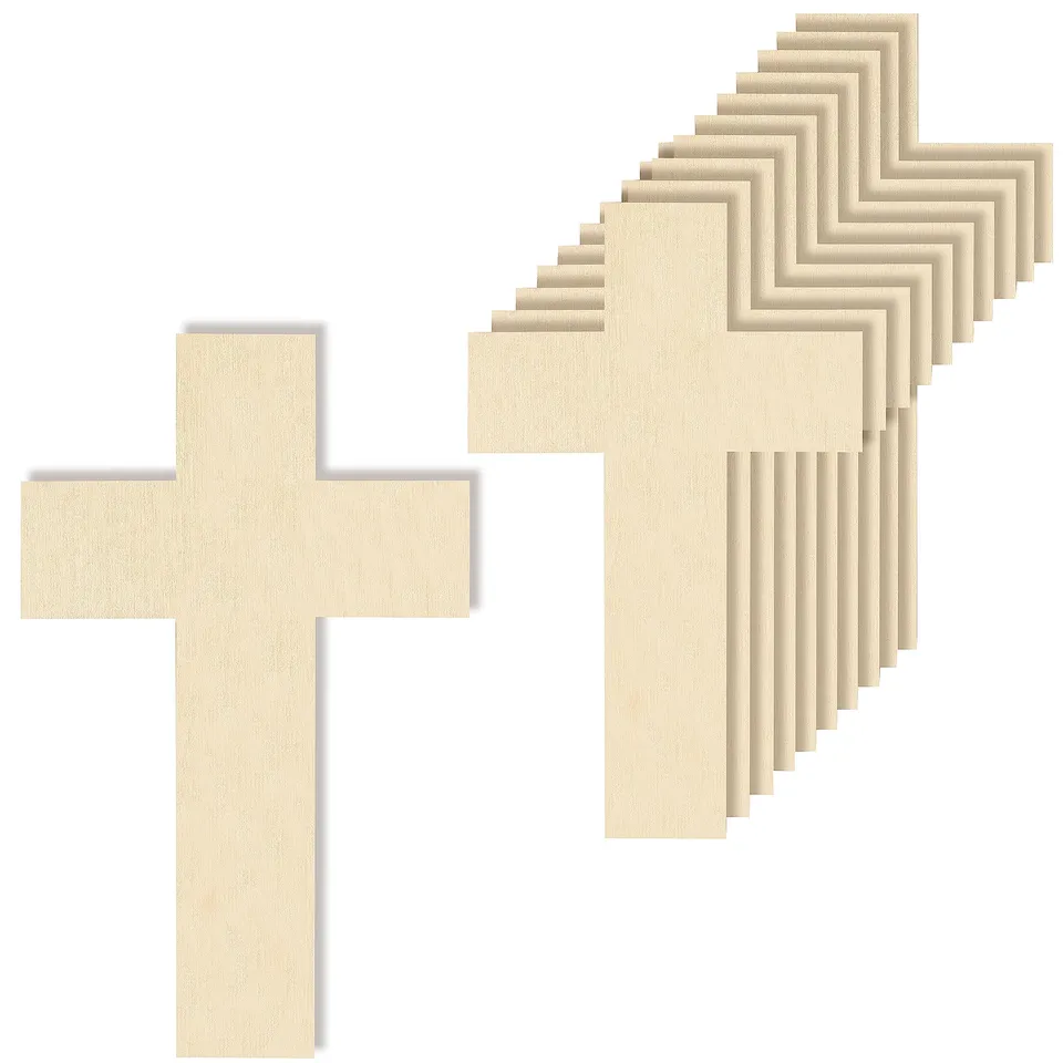 Creative Deco Croix Fine 10x6 cm forme bois lot 10 baptême