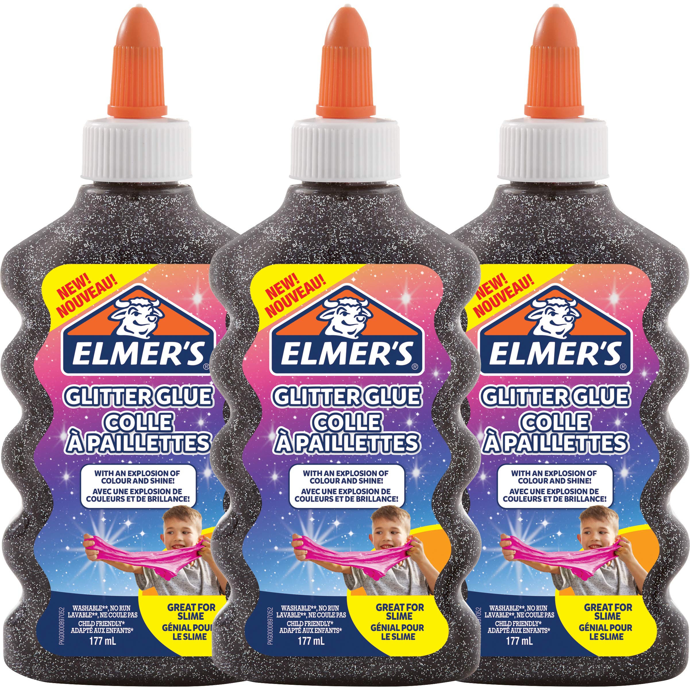 Elmer's Colle PVA Pailletée Noire 177 ml Lot de 3 Lavable