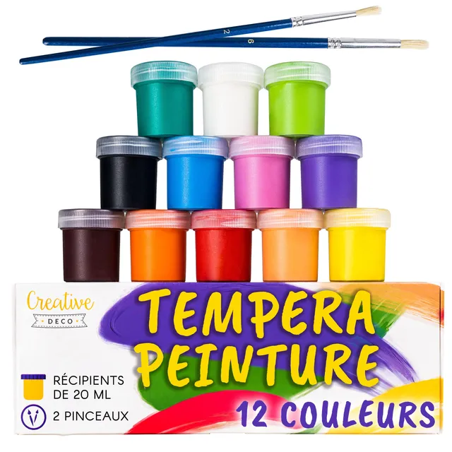 Creative Deco Tempera peinture enfant lavable 12x20ml base eau