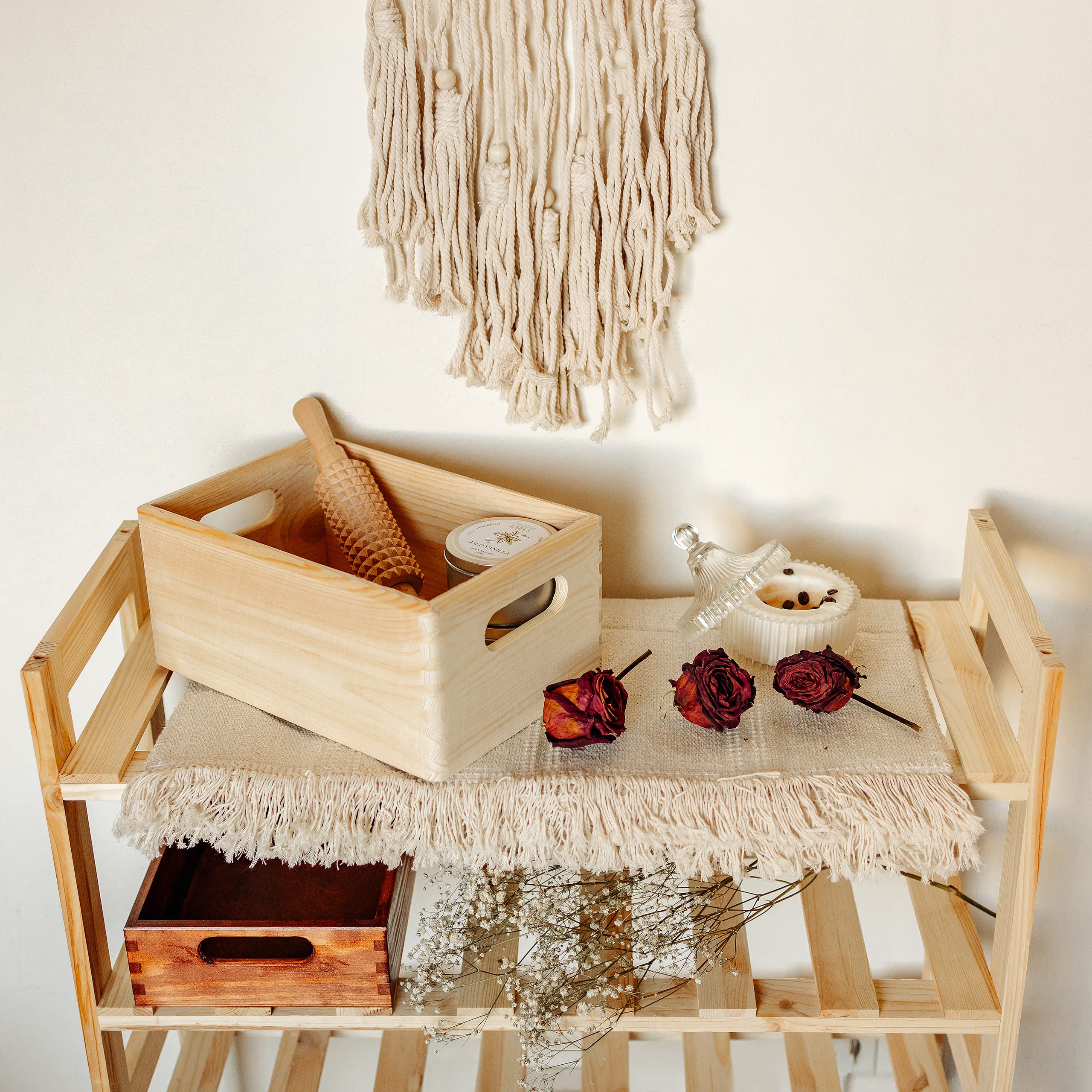 Creative Deco caisse bois rangement 30x20x14cm poignées pin