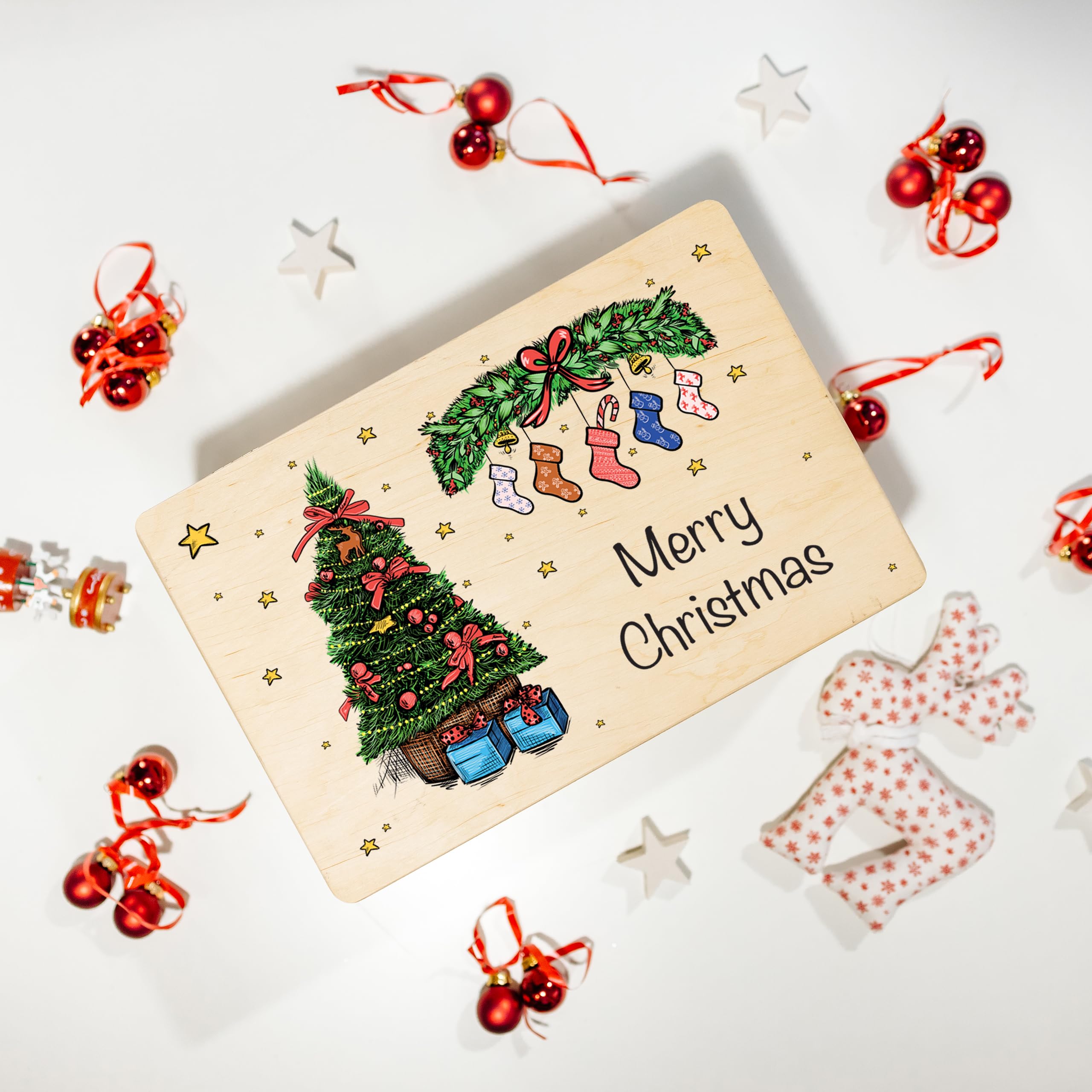 Creative Deco Sapin de Noël boîte en bois personnalisée 30x20x14
