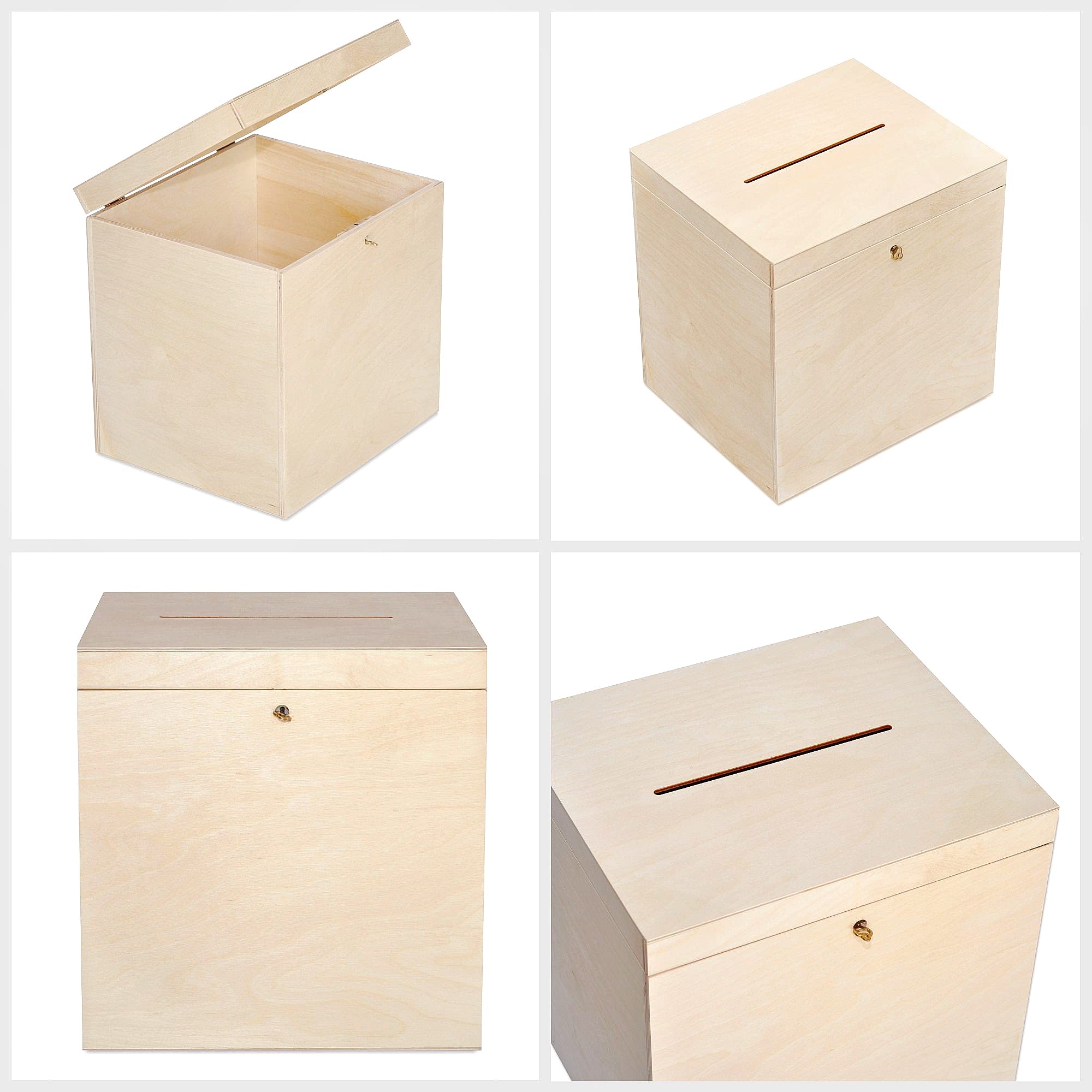 Creative Deco boîte en bois enveloppes 29x25x30cm brut à clé