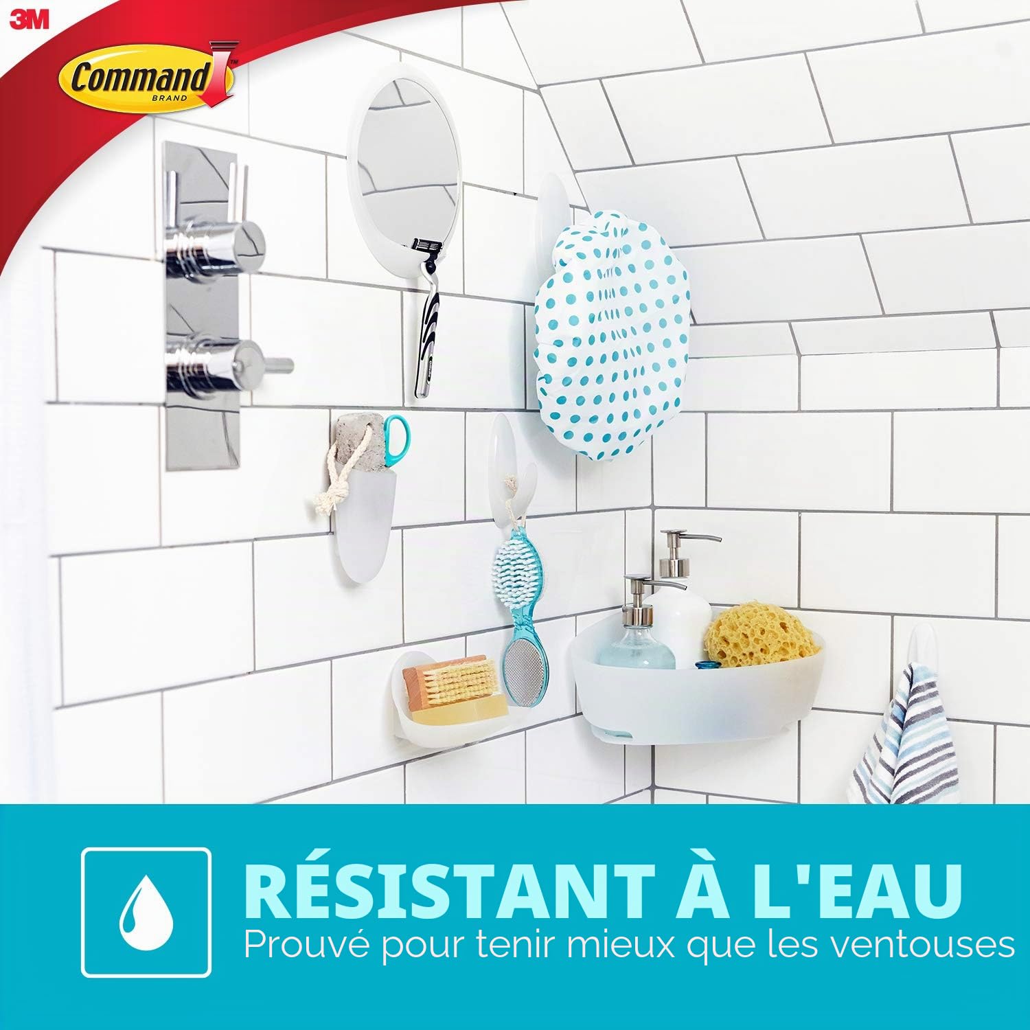 Command Salle de Bain Grand Crochet Adhésif Blanc Large 2,2 kg