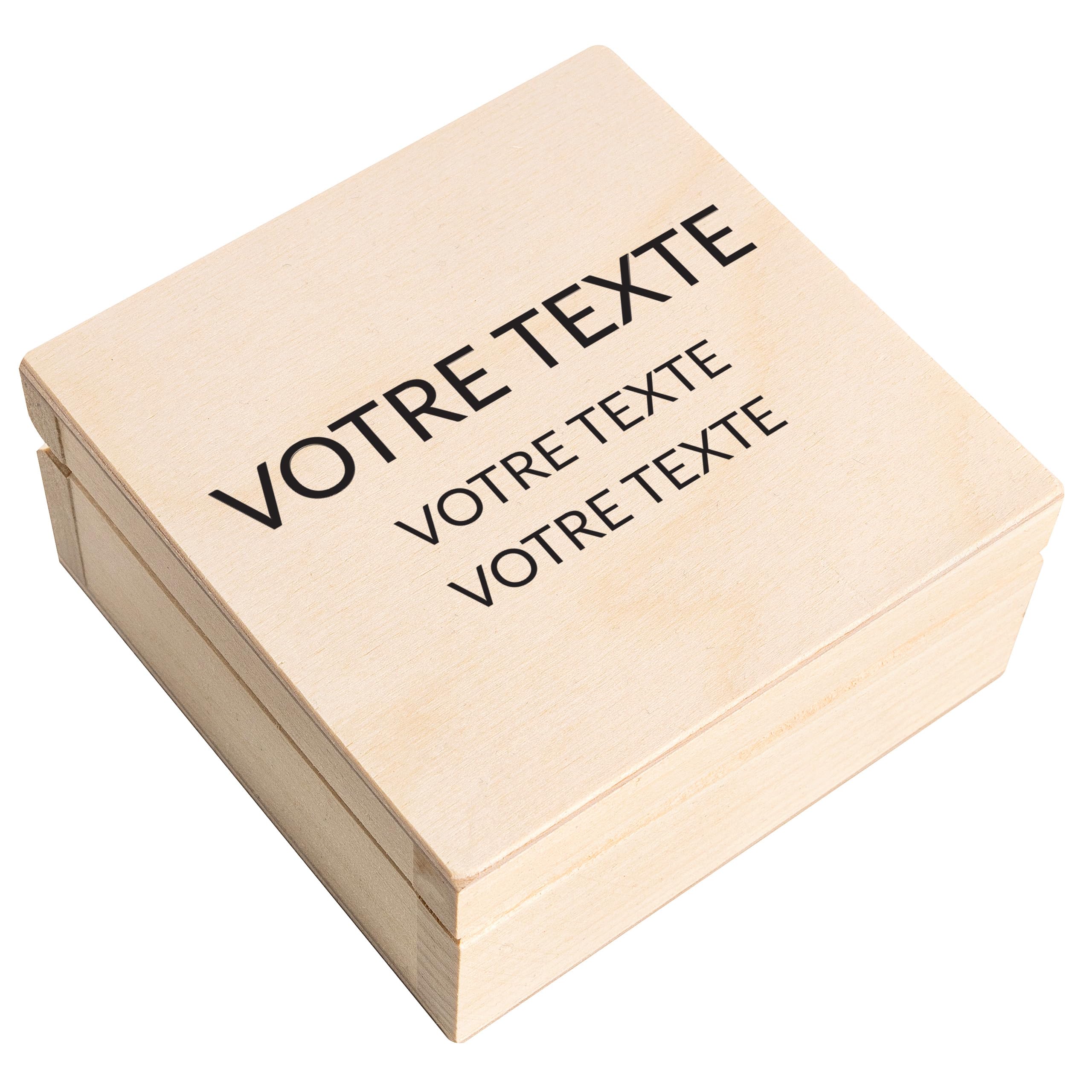 Creative Deco Texte souhaité boîte bois 10x10 cm beige personnalisée