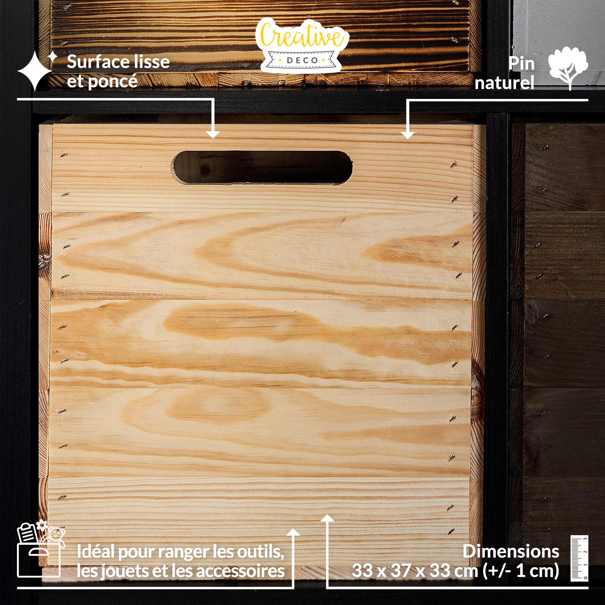 Creative Deco Wood Caisse bois naturel Kallax 33x37x33 cm