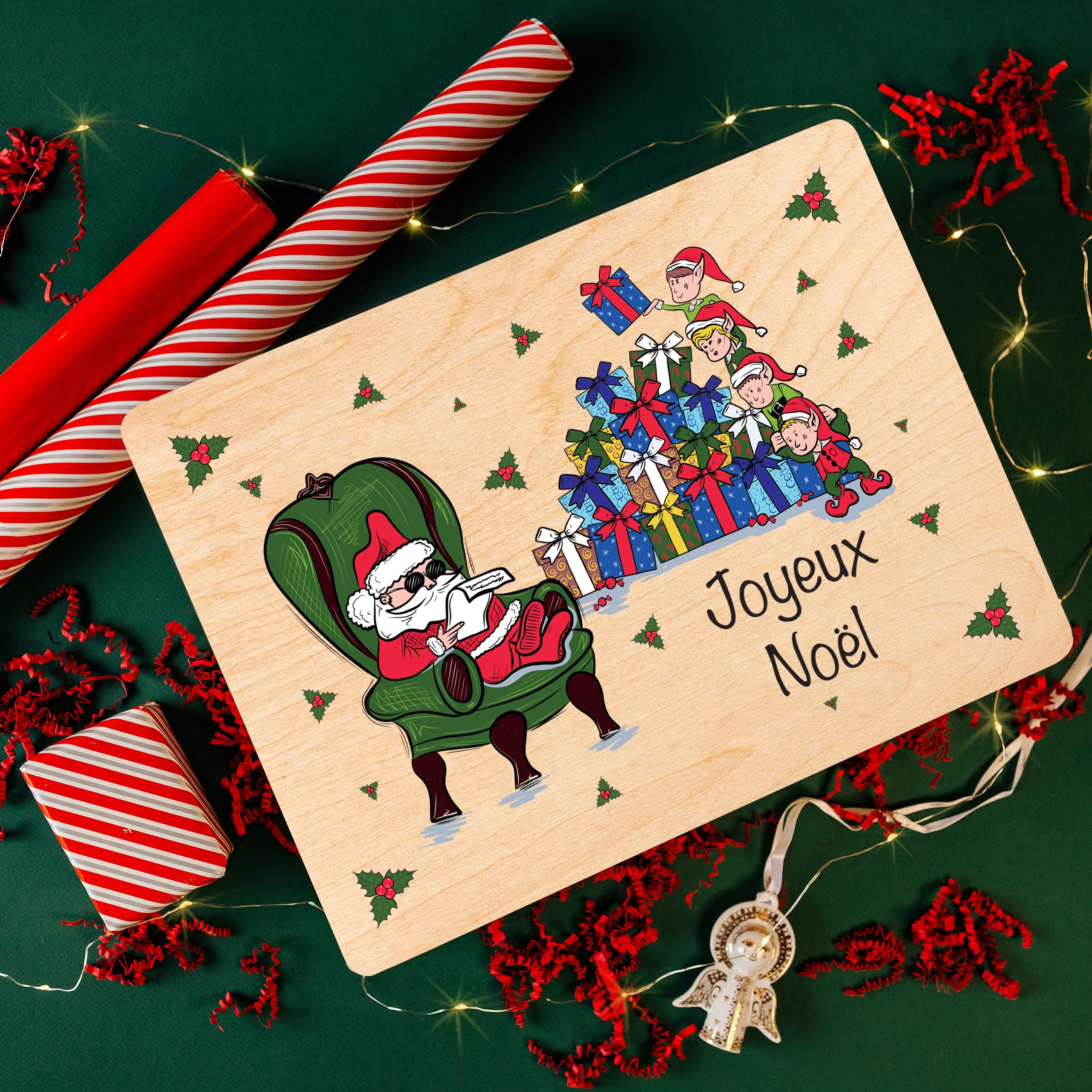 Creative Deco Boîte Bois Noël Père Noël 40x30 cm Gravée