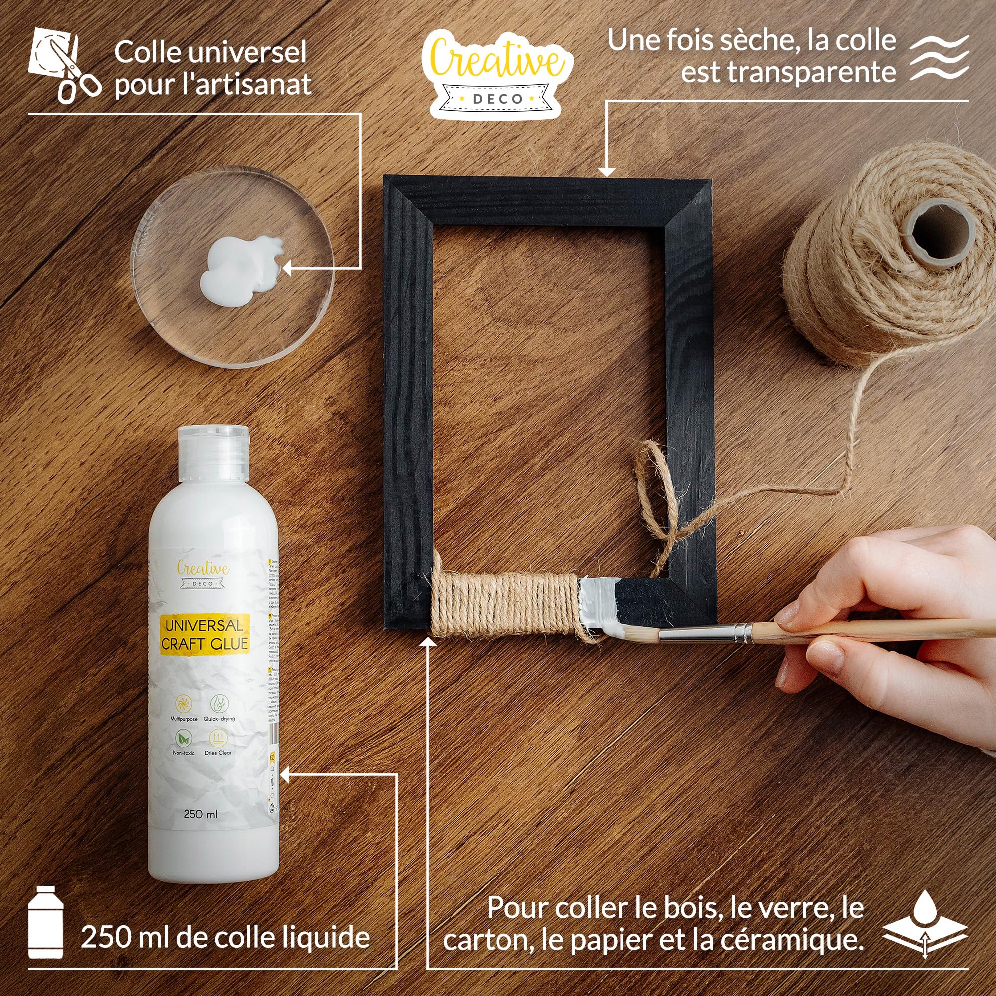 Creative Deco Colle PVA blanche 250 ml universelle sans solvant