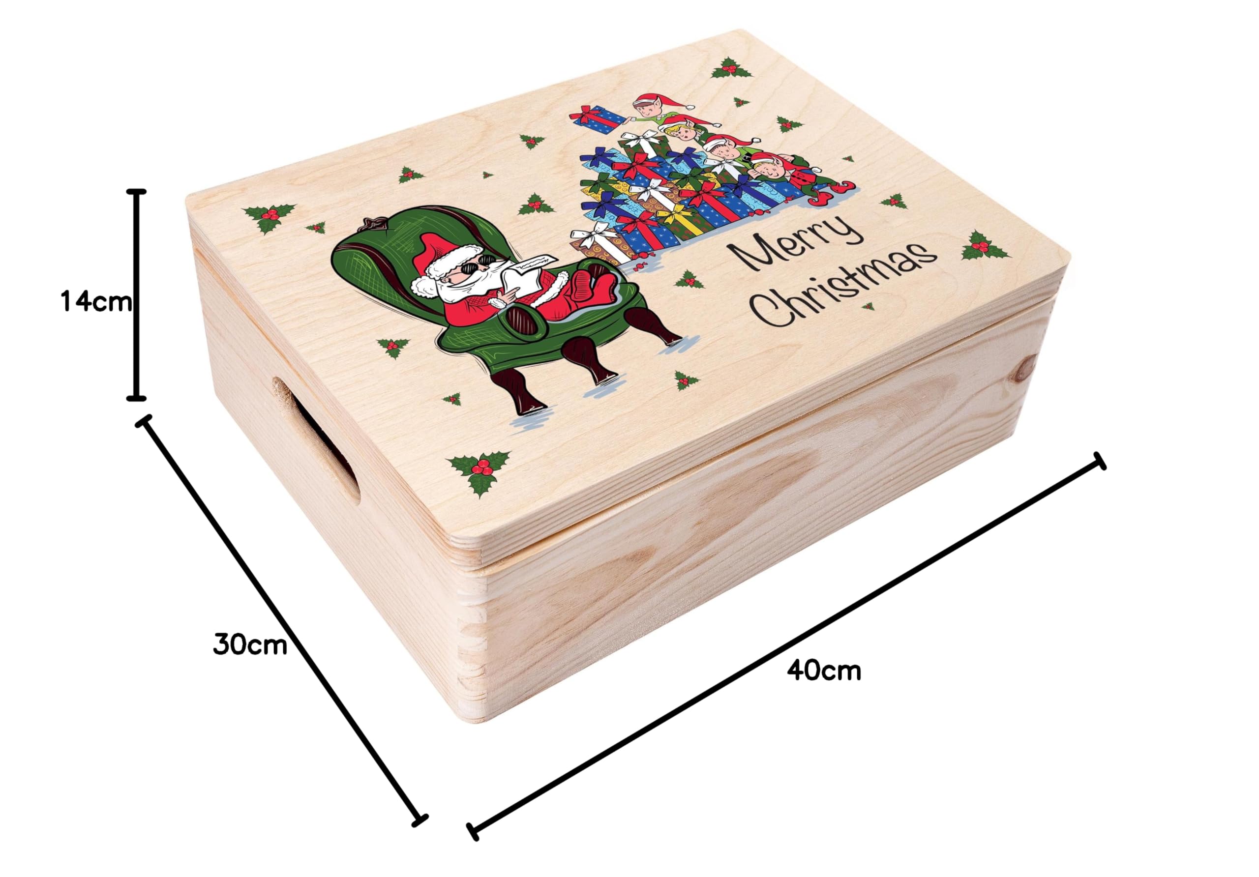 Creative Deco Boîte Bois Noël Père Noël 40x30 cm Gravée