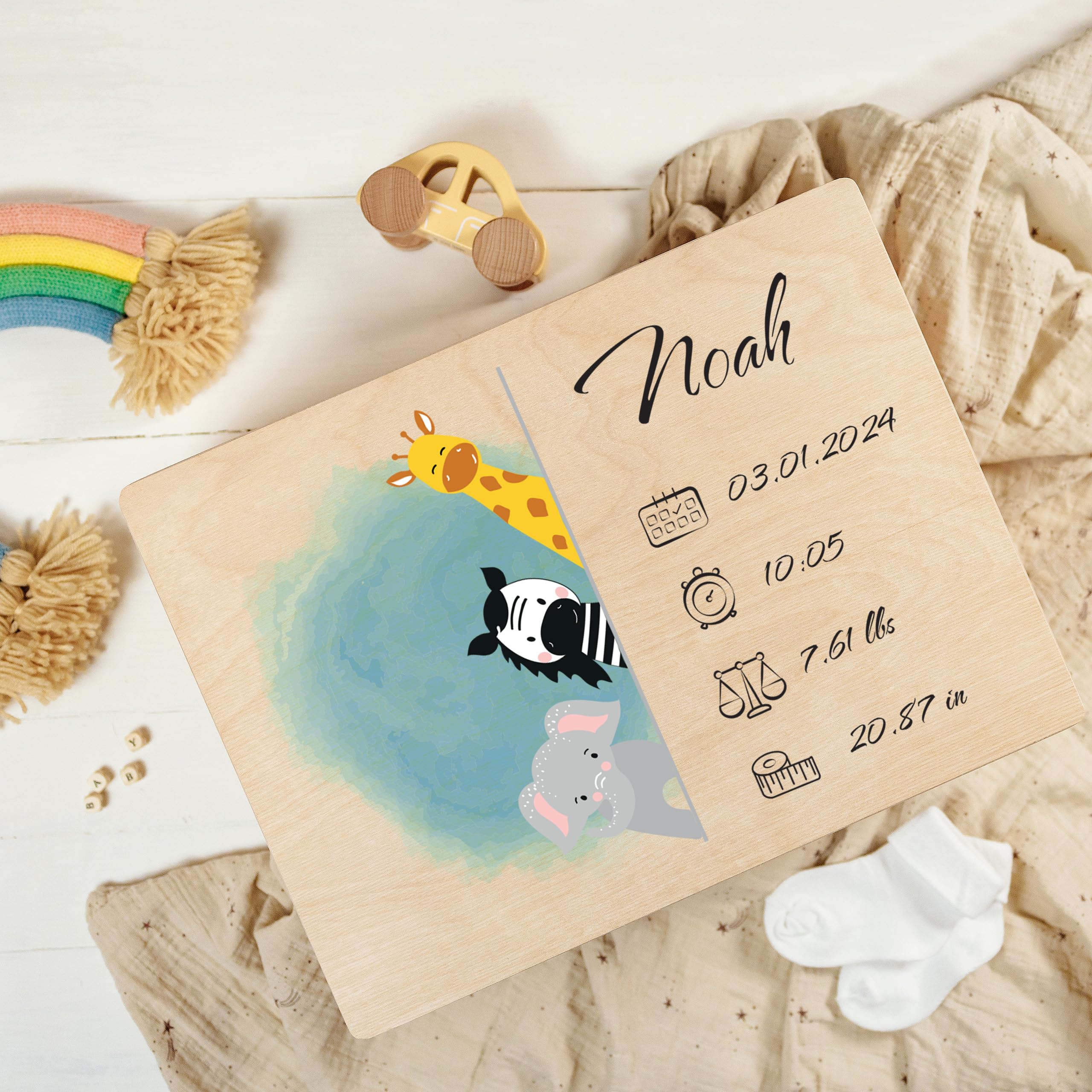Creative Deco Boîte Souvenirs Bébé Bois Personnalisée 40x30