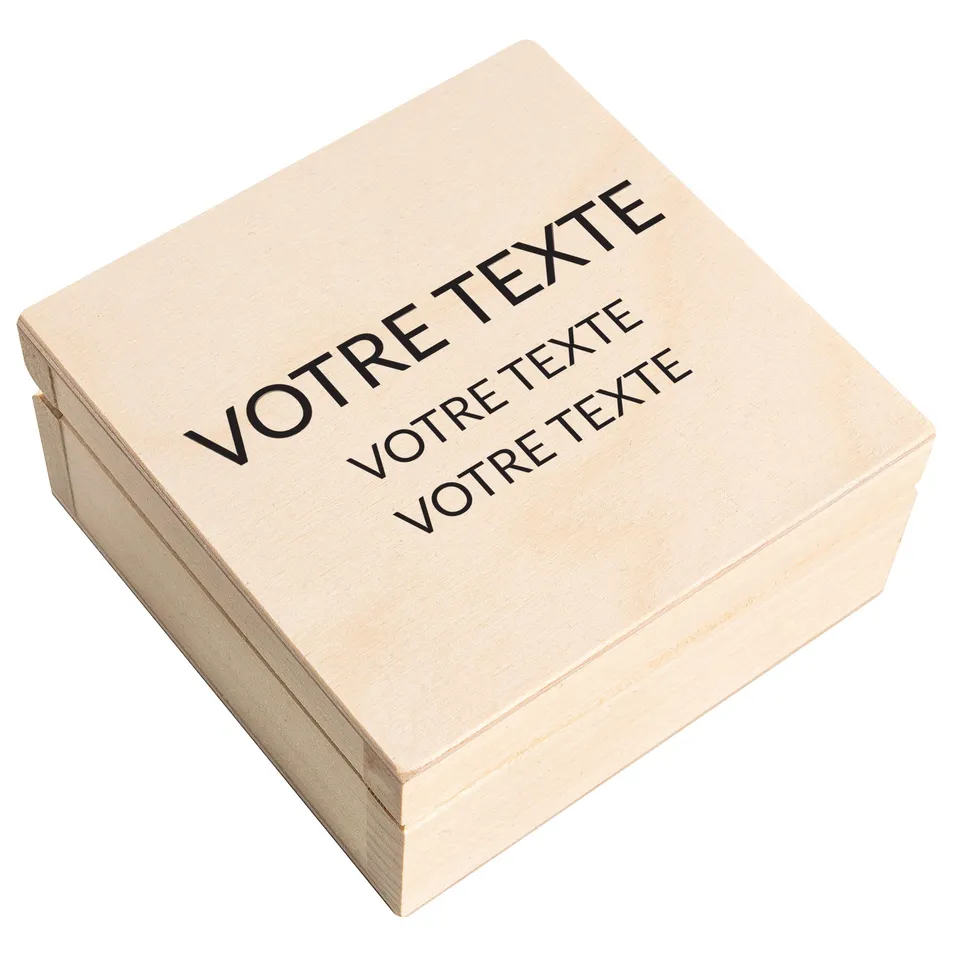Creative Deco Texte souhaité boîte bois 10x10 cm beige personnalisée