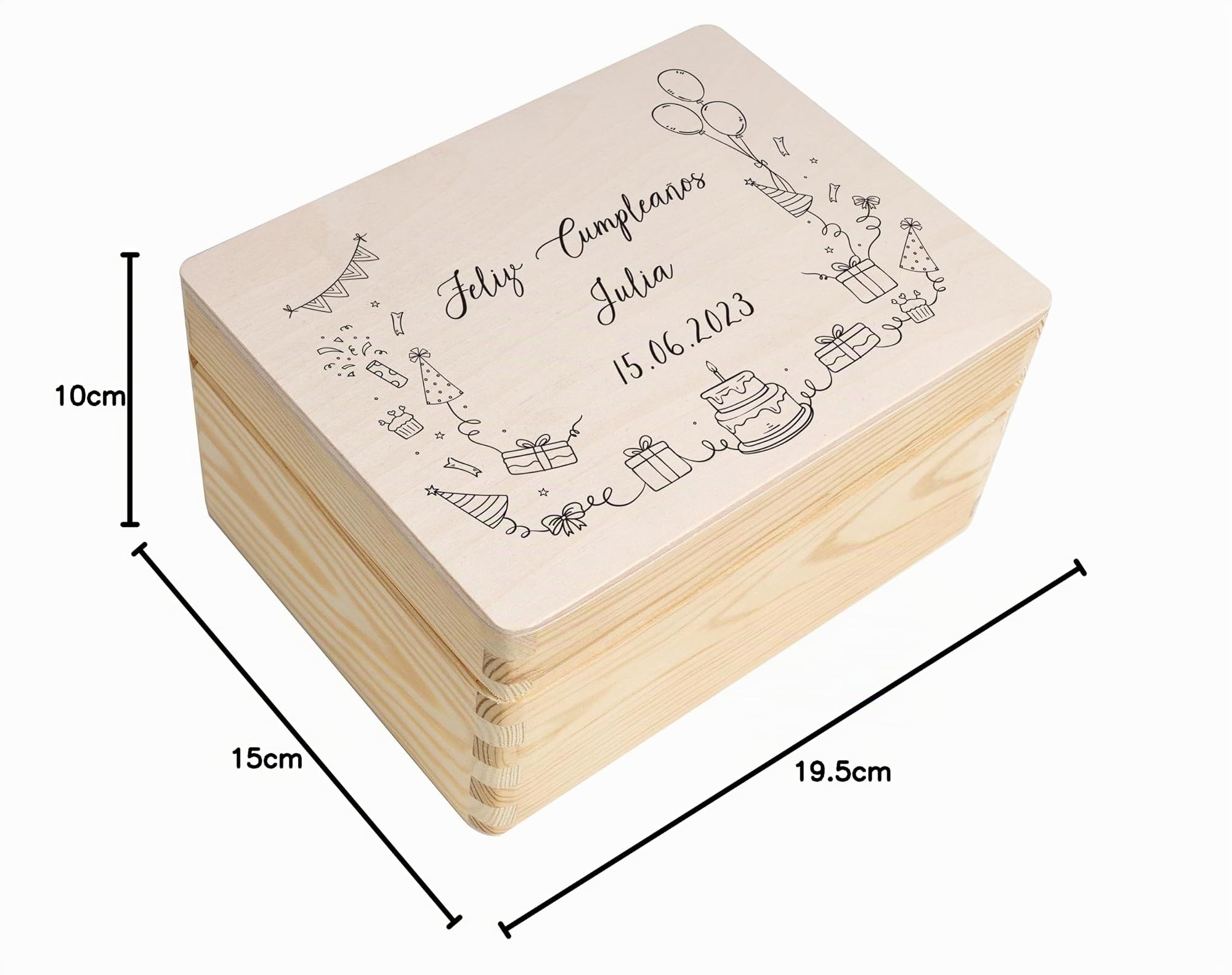 Creative Deco Boîte bois personnalisée anniversaire 19,5 cm