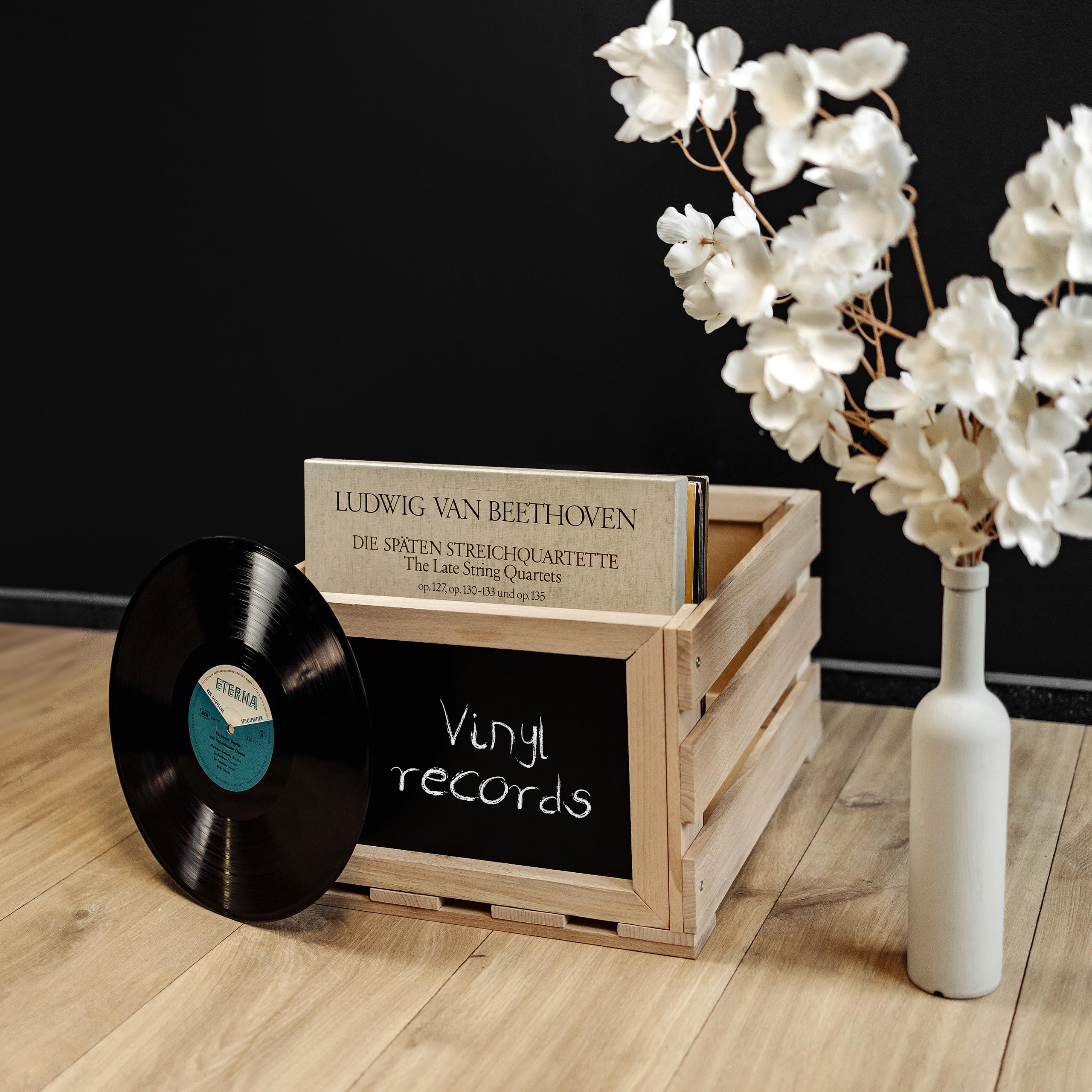 Creative Deco Caisse Bois Vinyles Hêtre Tableau 80 Disques