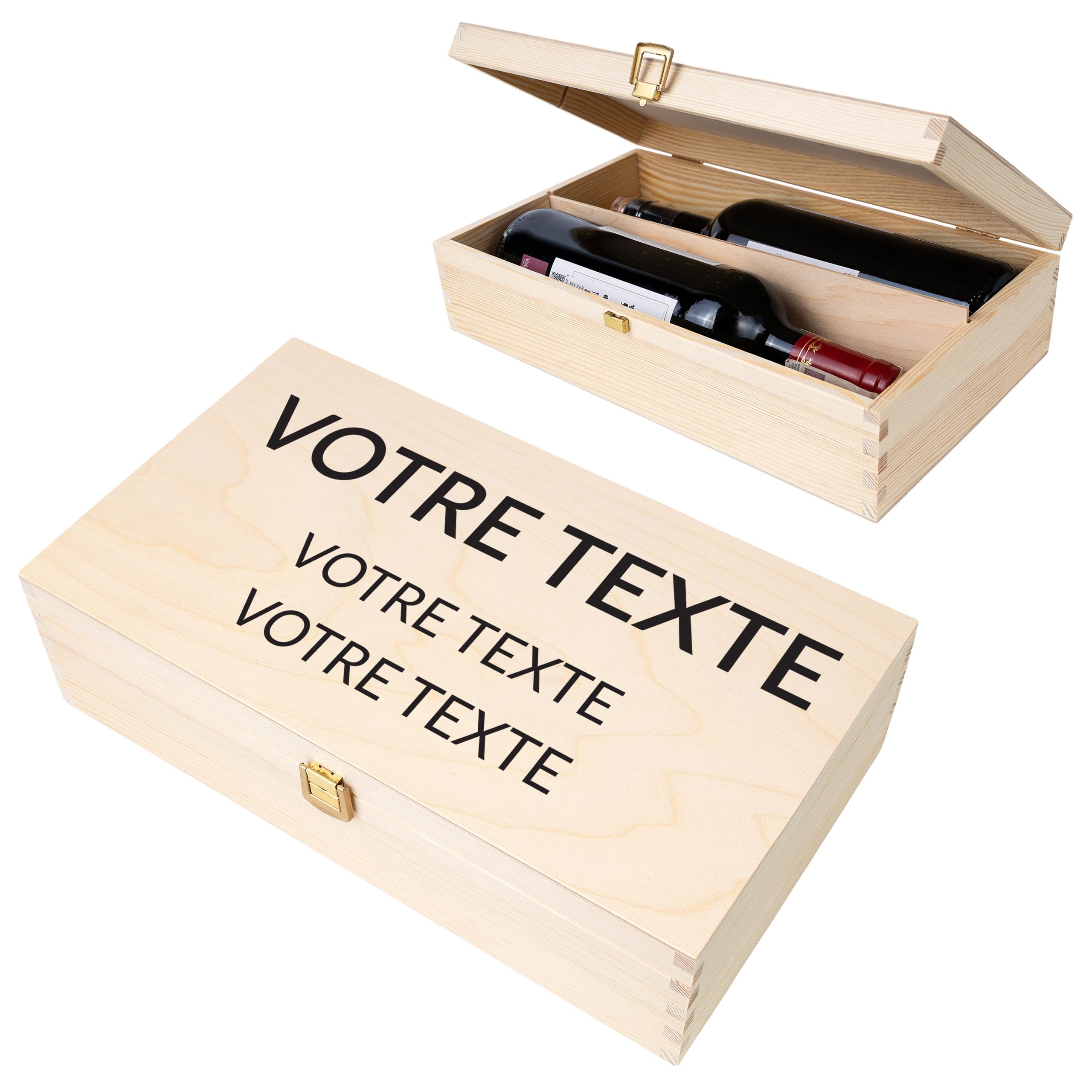 Creative Deco caisse à vin bois 2 bouteilles 35x21x11cm brut