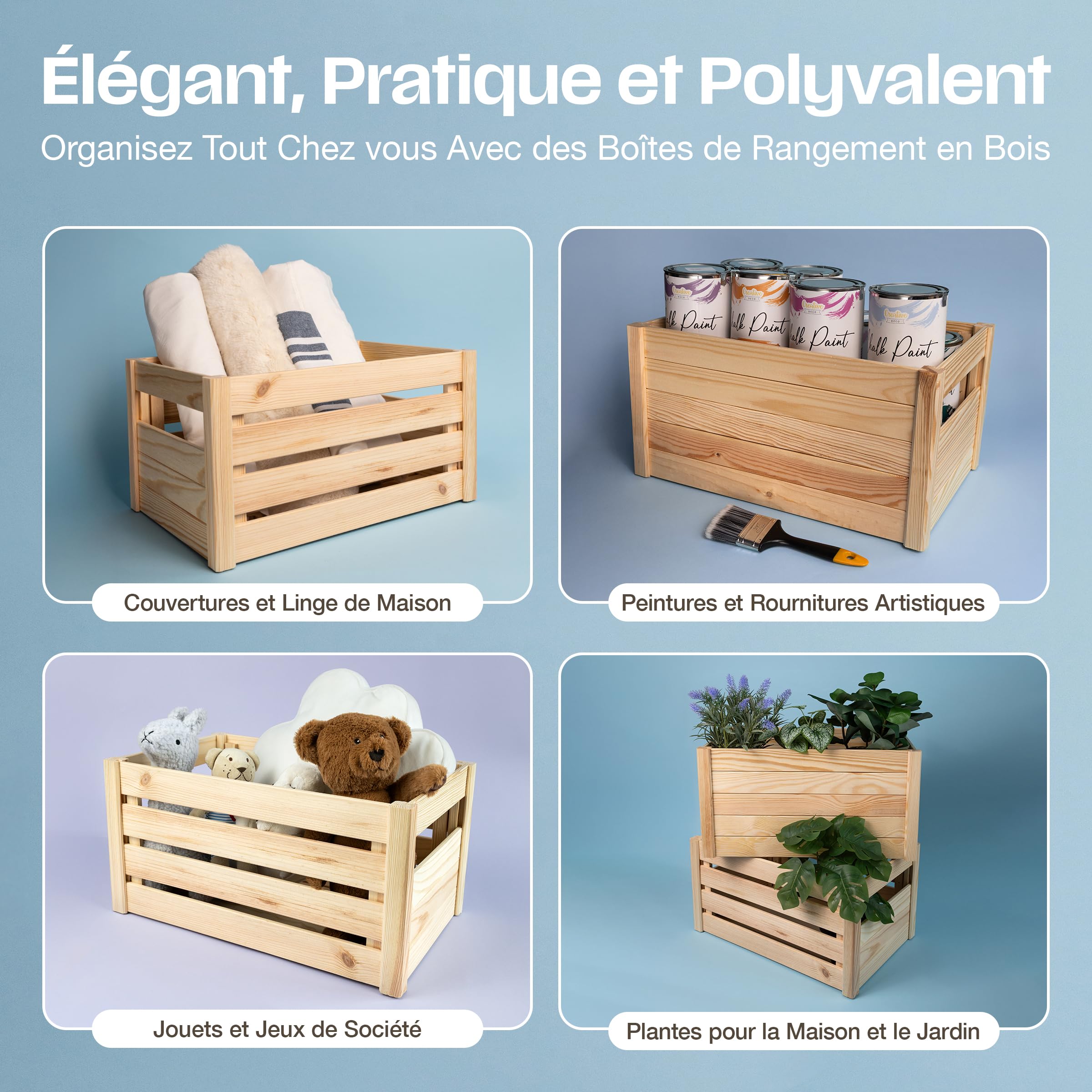 Creative Deco Caisse pliante bois ajourée 46x29,5x23,5 cm
