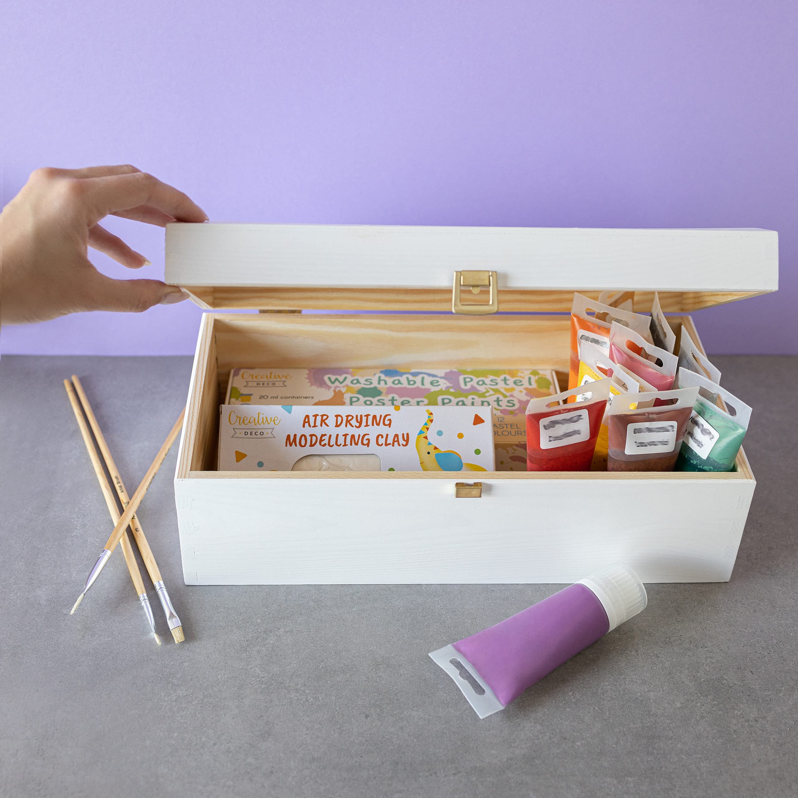 Creative Deco Coffre bois blanc 34,5 cm couvercle bombé à décorer