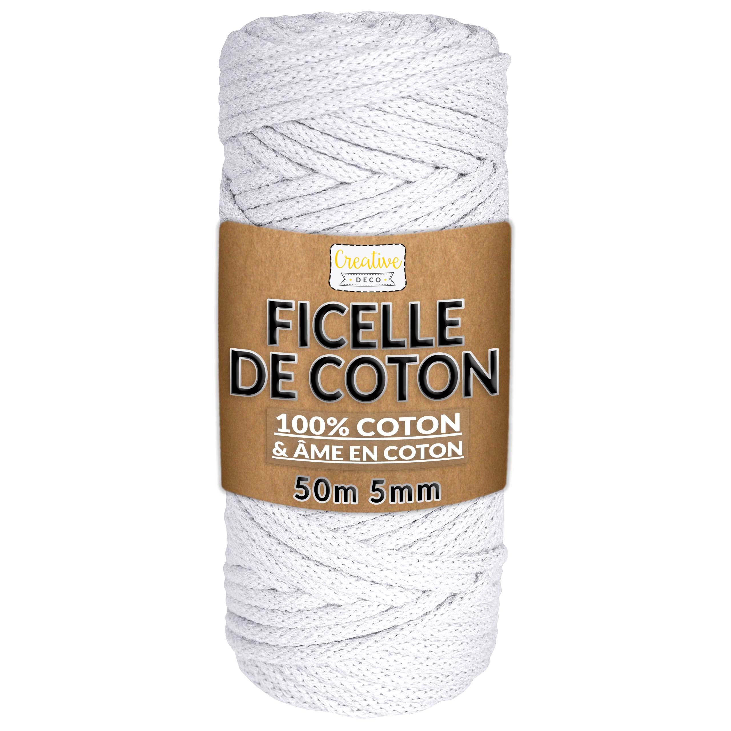 Creative Deco Corde Macramé Coton 5mm Blanc 50m