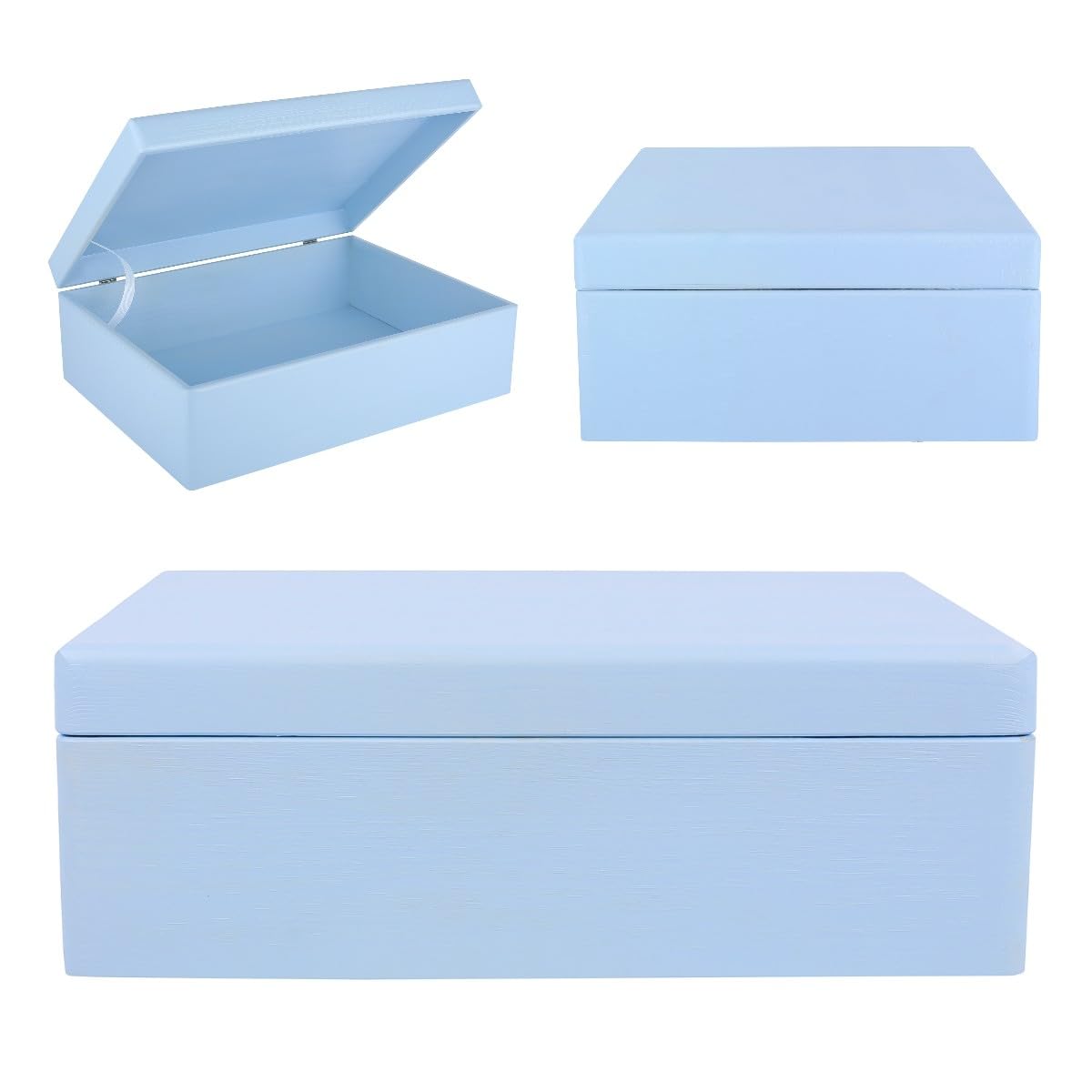 Creative Deco Wood boîte bois bleu 40x30x14 cm avec couvercle brut