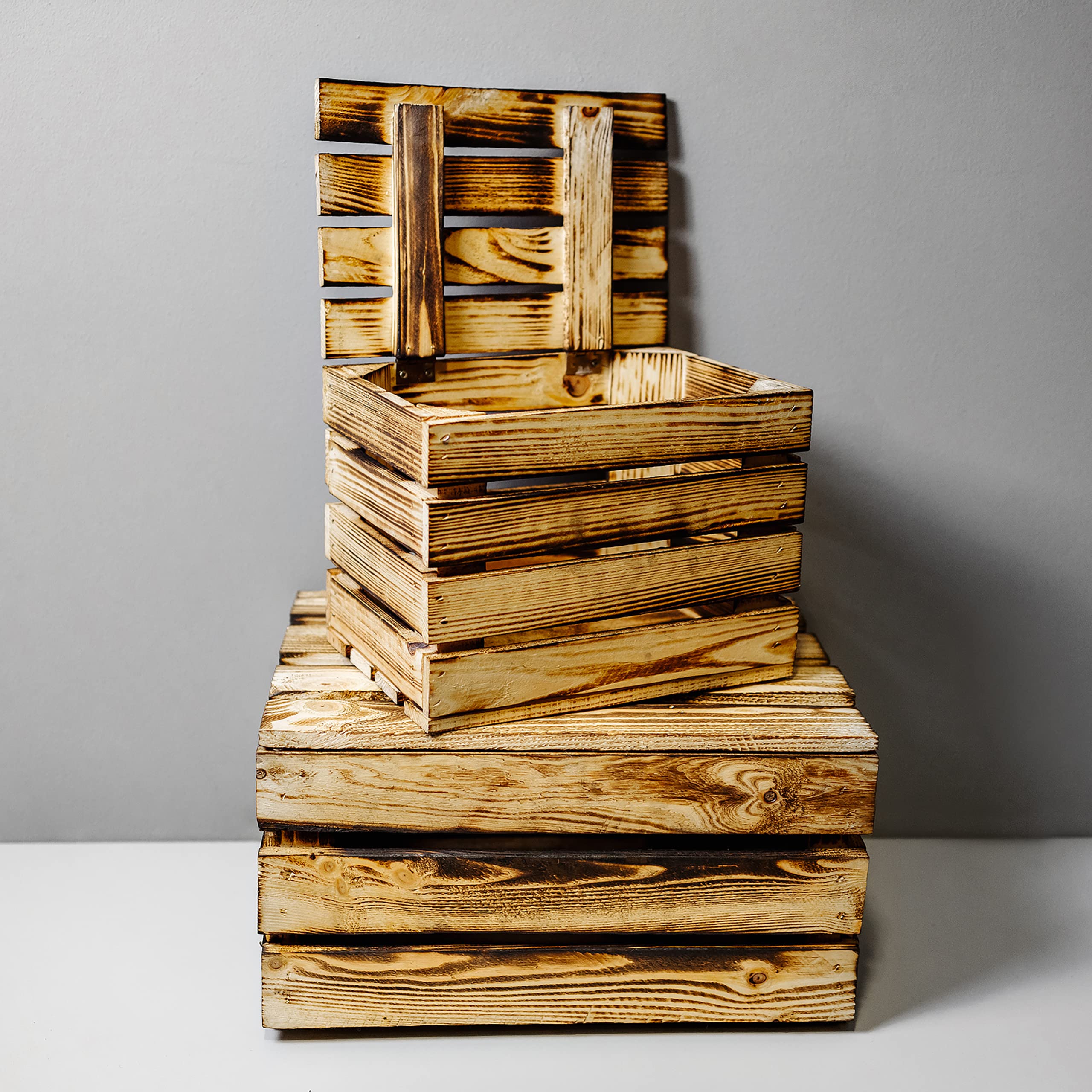 Creative Deco Boîte bois flammé 27,5x20x21,5 cm naturel pin