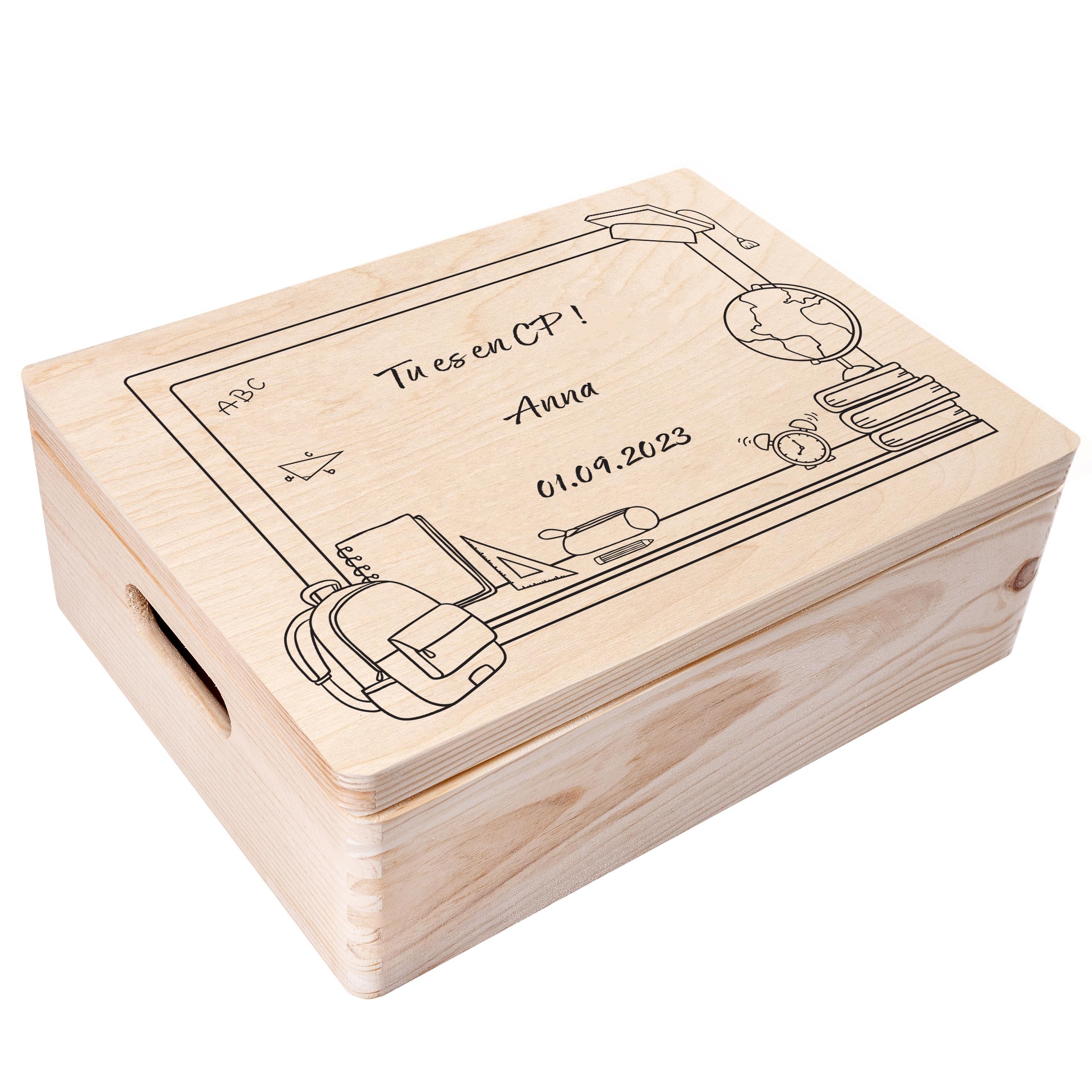 Creative Deco Boîte Bois Personnalisée Garçon 30 cm Rentrée