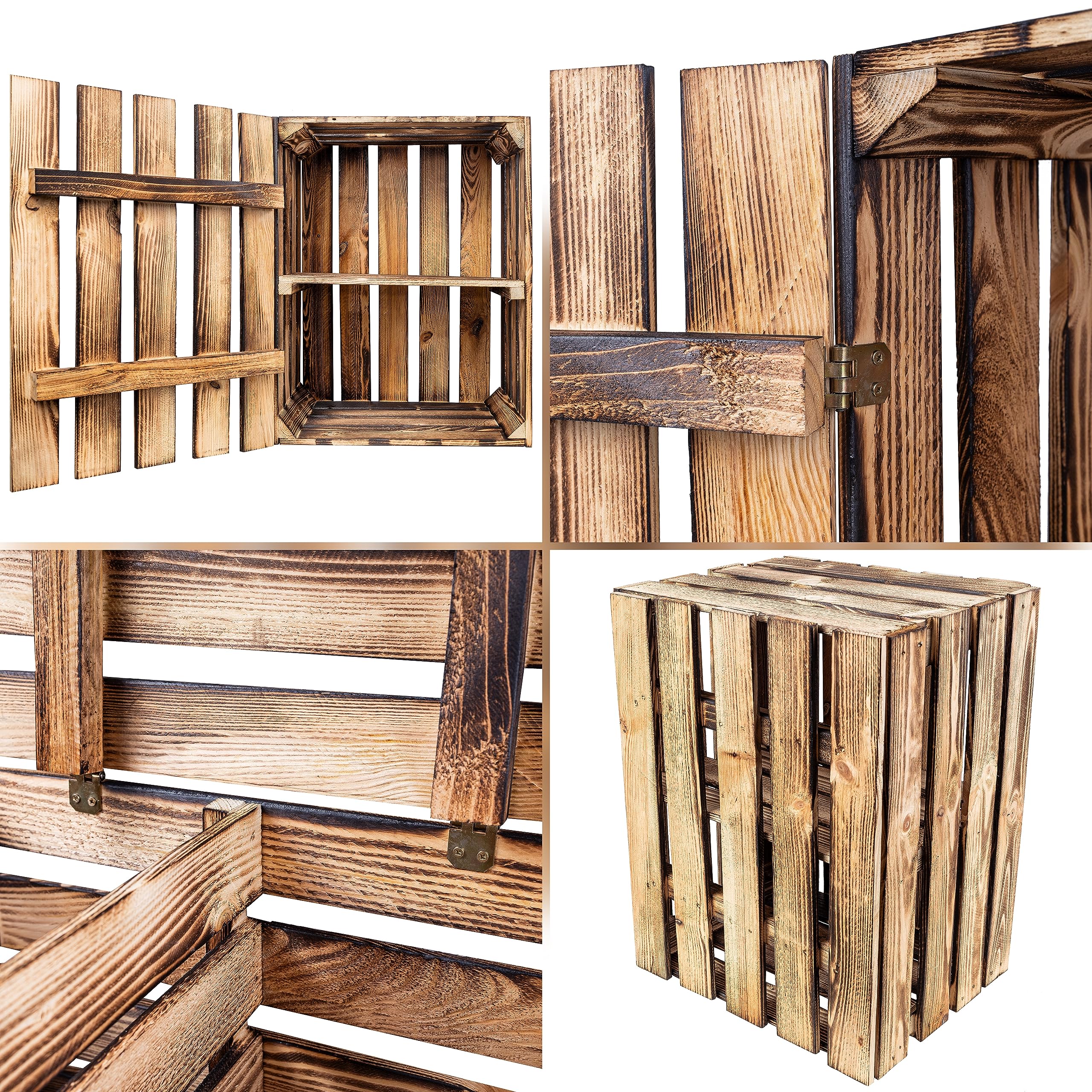 Creative Deco Coffre Bois Flammé 50x40x30 cm avec Étagère