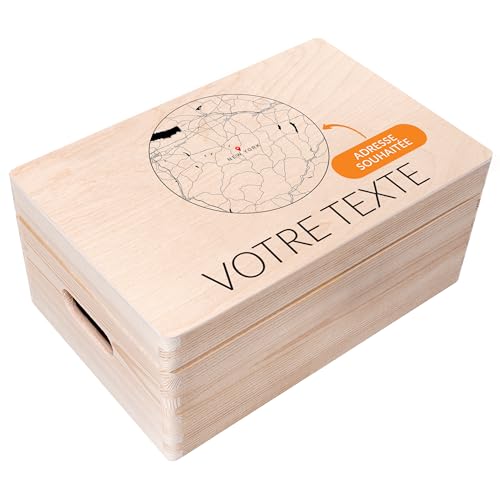 Creative Deco Carte Coordonnées boîte bois cercle 30x20 cm