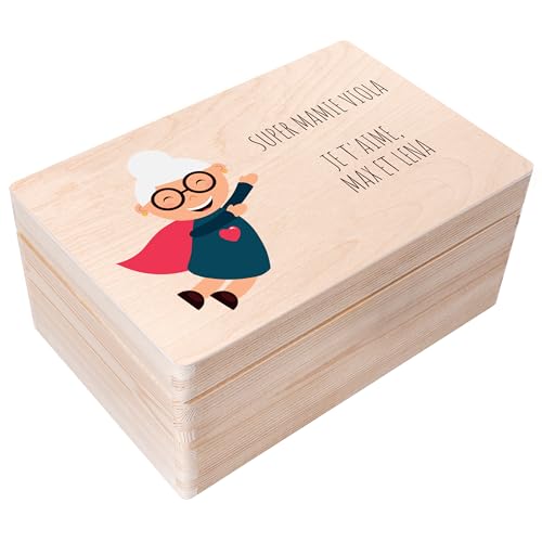 Creative Deco Boîte en bois grand-mère 30x20x14 personnalisée