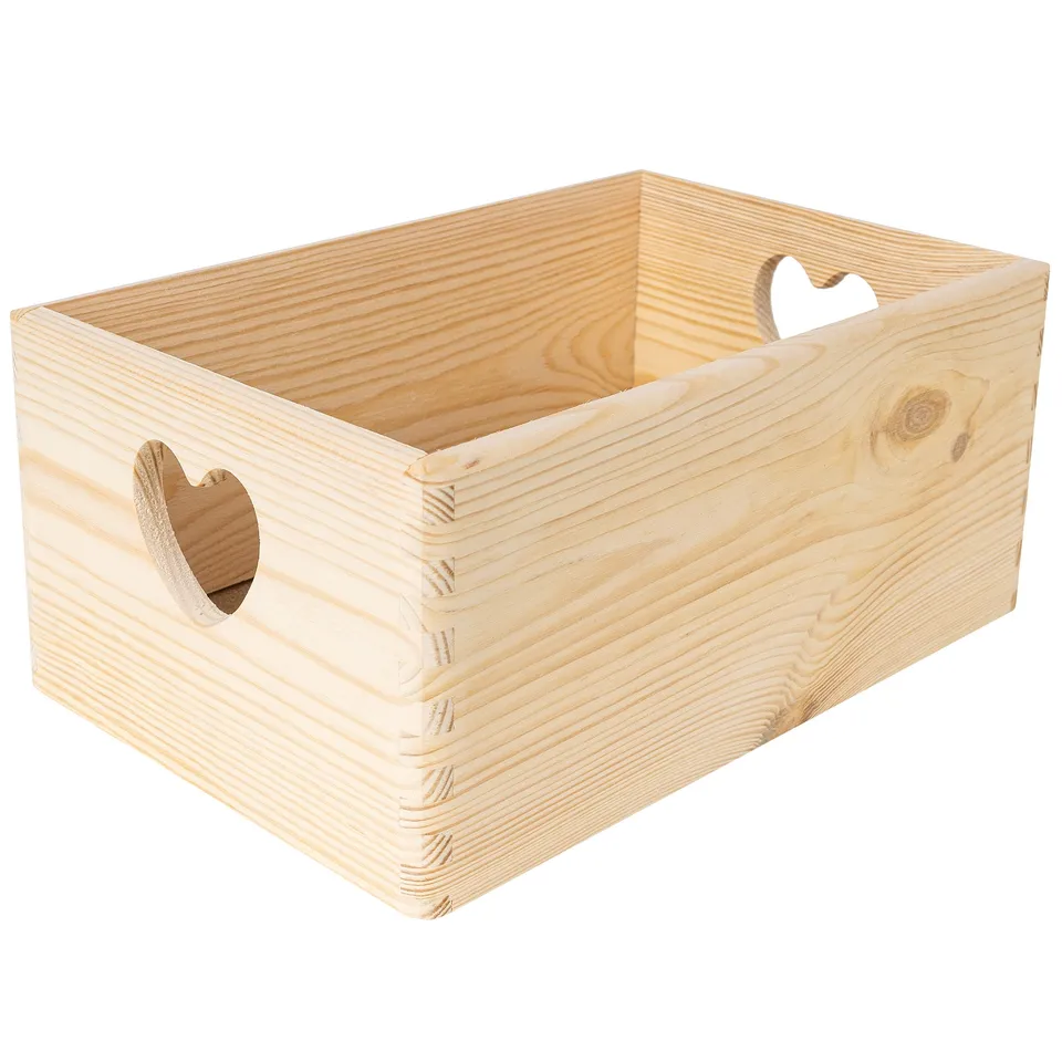 Creative Deco Wood Caisse bois 30x20x14 cm poignées cœur