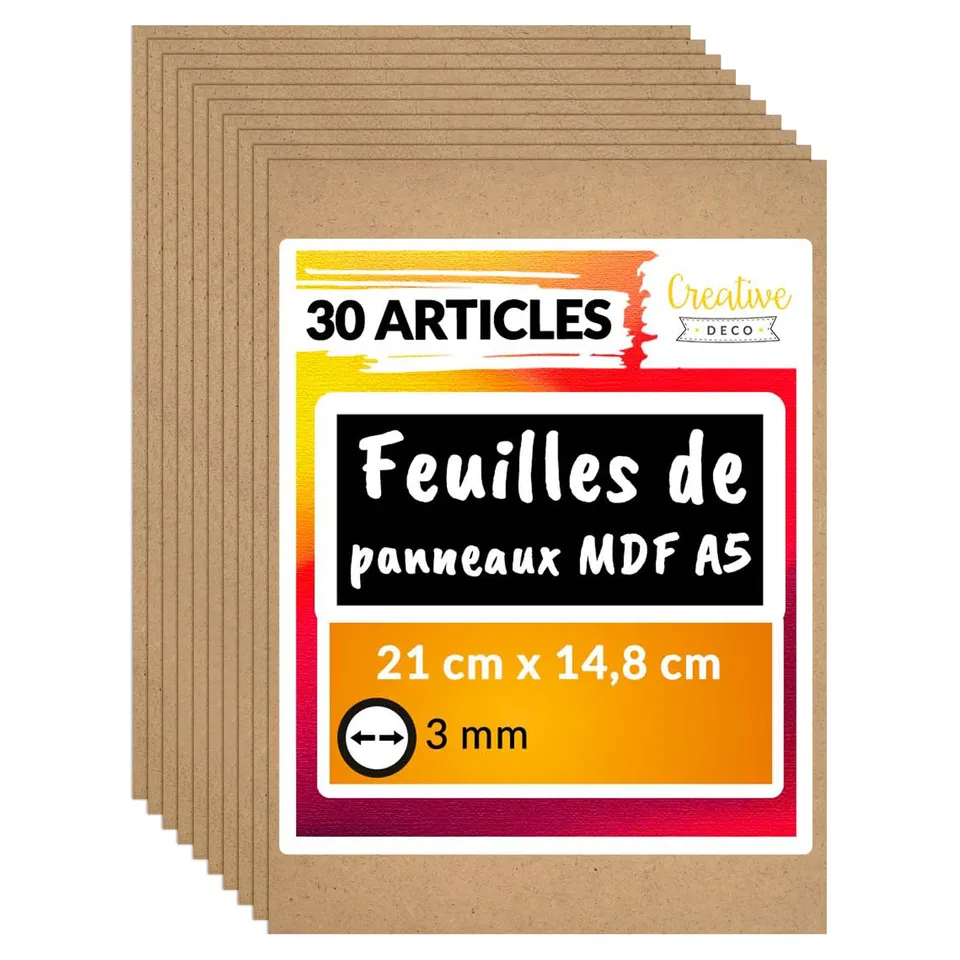 Creative Deco Plywood Panneau MDF A5 148x210 mm lot 30 3mm