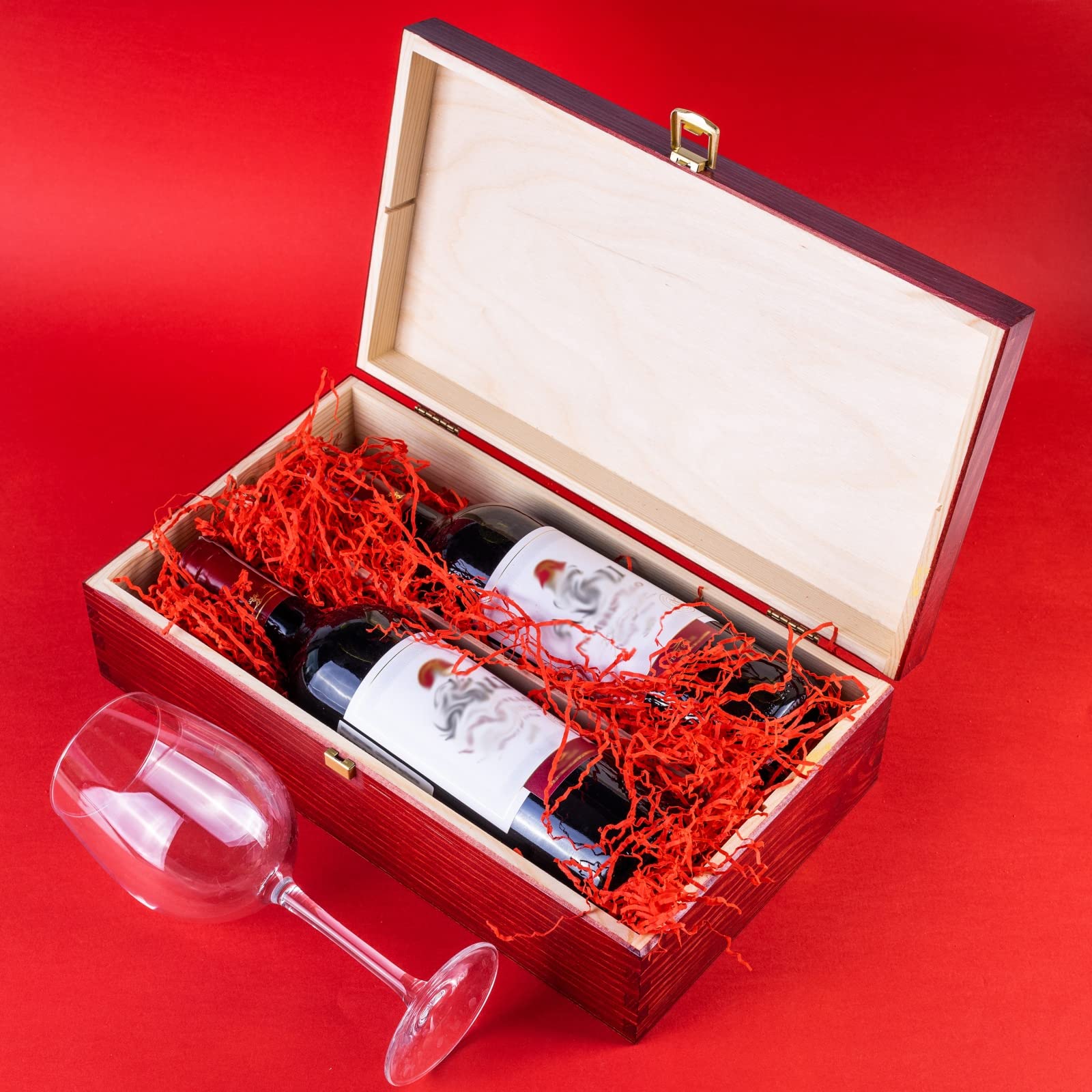 Creative Deco Caisse Vin Bois Rouge 2 Bouteilles 35 cm