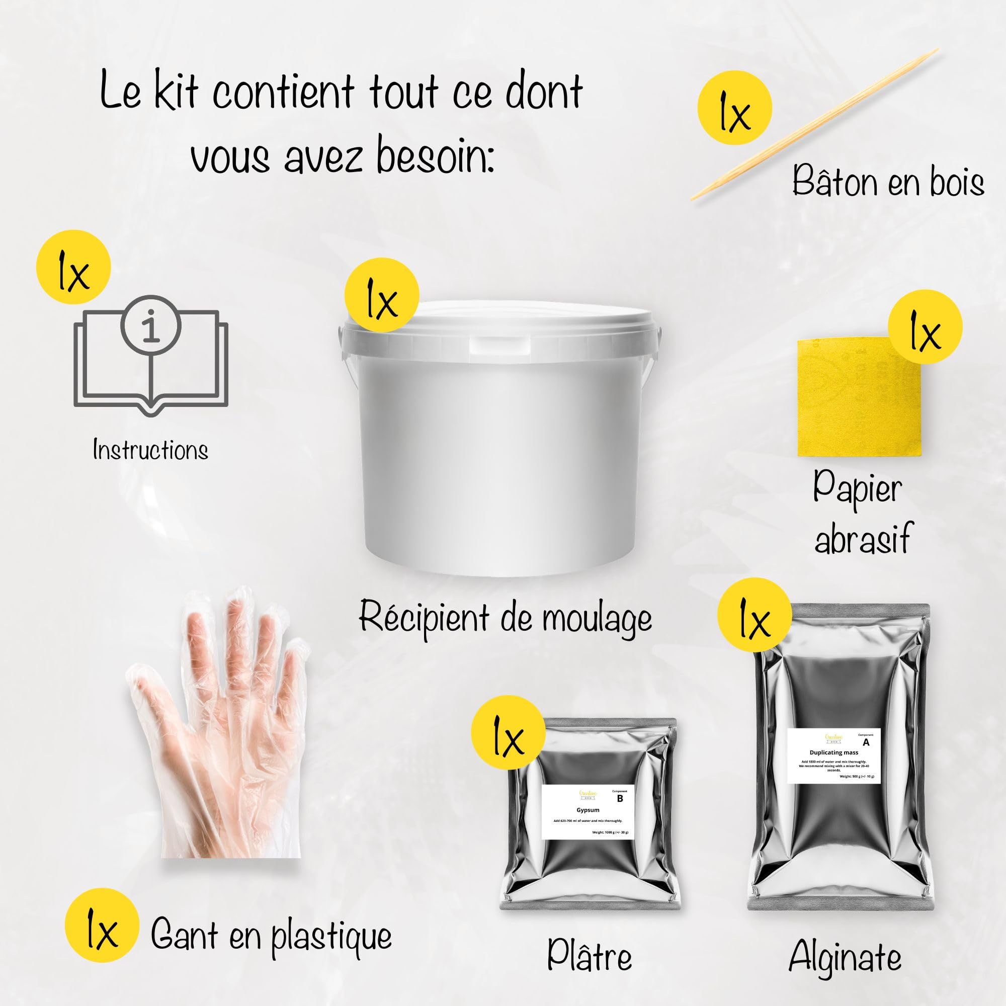 Creative Deco kit moulage main 3D plâtre empreinte couple
