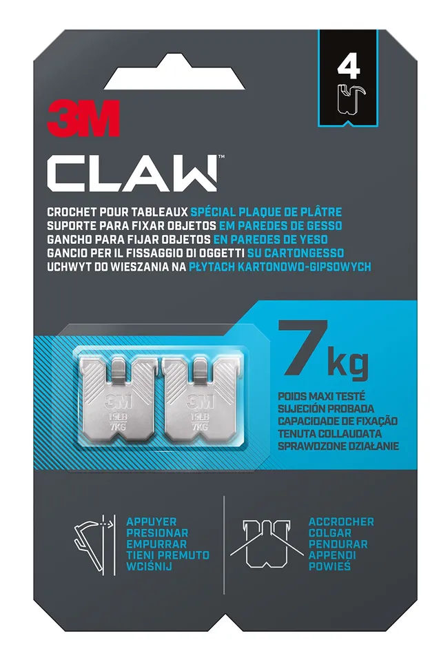 Command Crochets plaque plâtre 3M CLAW 4 crochets 7 kg