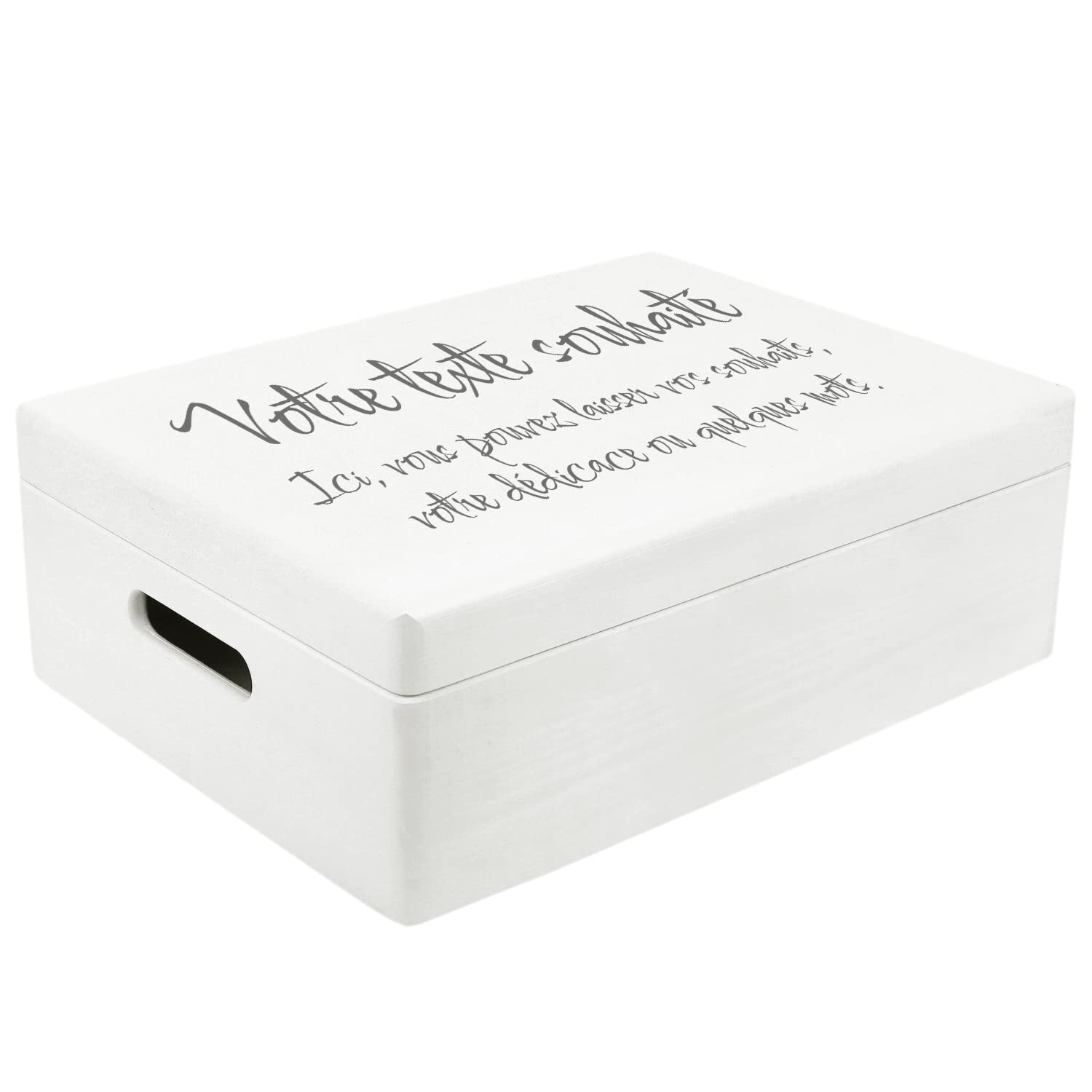 Creative Deco Boîte Bois 40x30x14 Texte Personnalisé Blanc