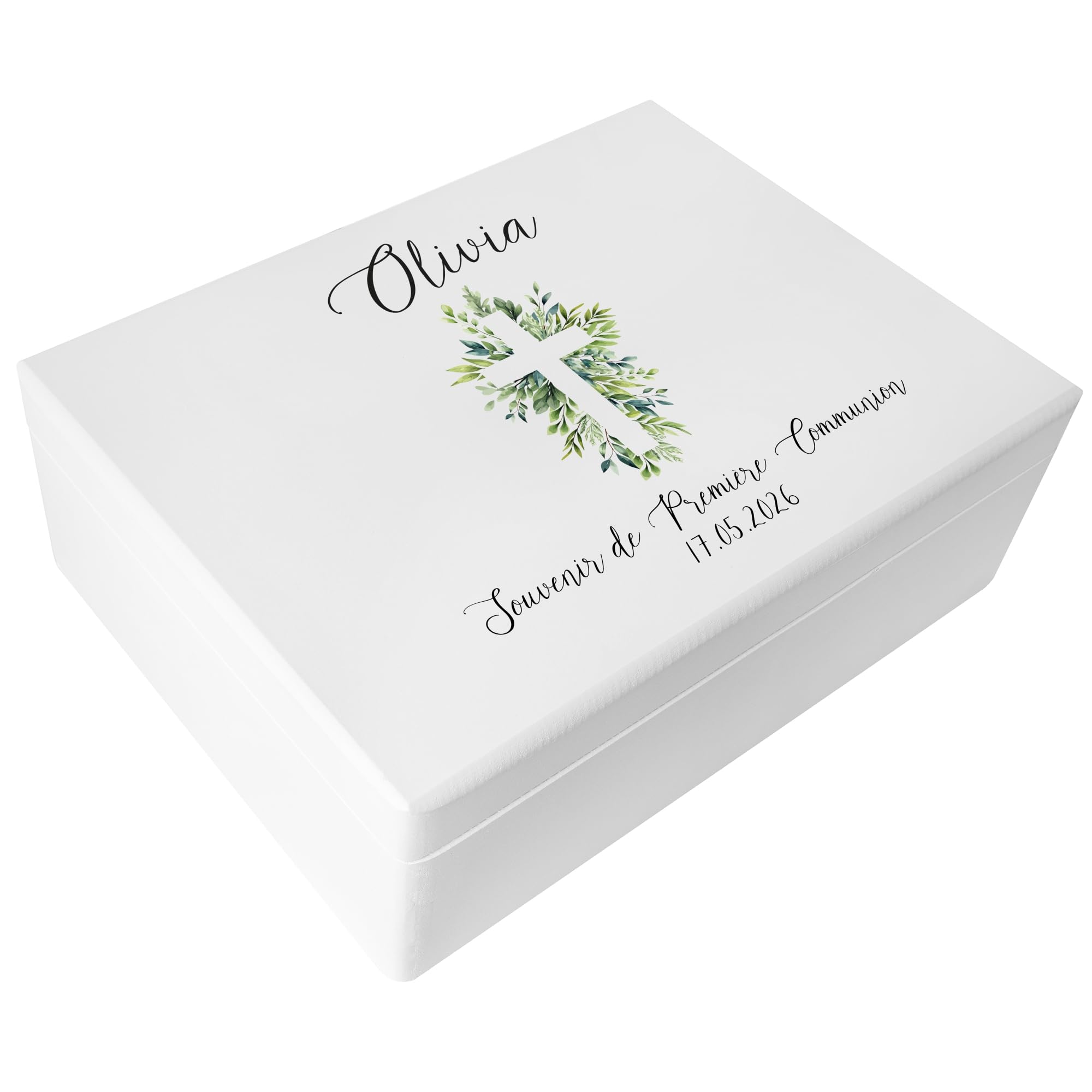 Creative Deco boîte souvenir bois blanc prière chapelet 30x20x14