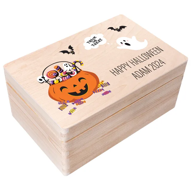 Creative Deco Boîte en bois citrouille 30x20x14 Halloween