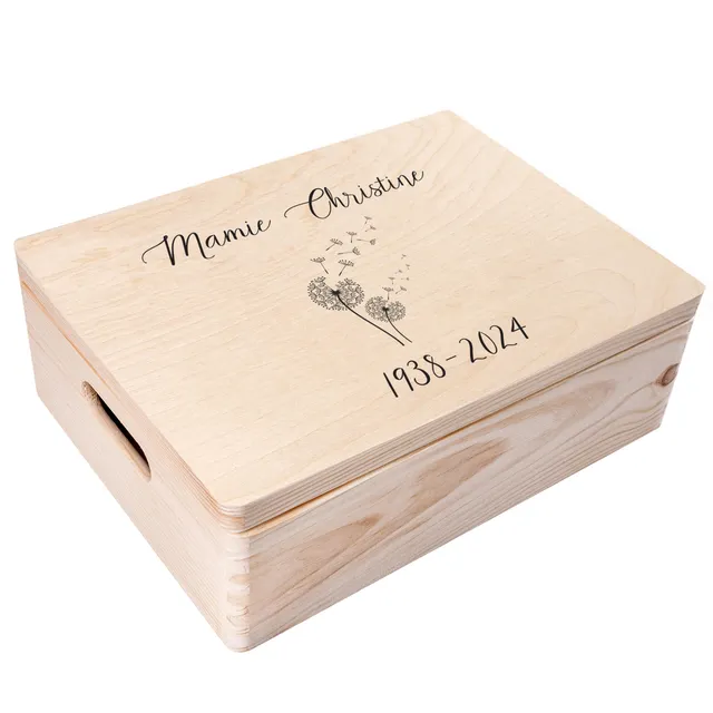 Creative Deco Boîte en bois deuil pissenlit 40x30x14 dates