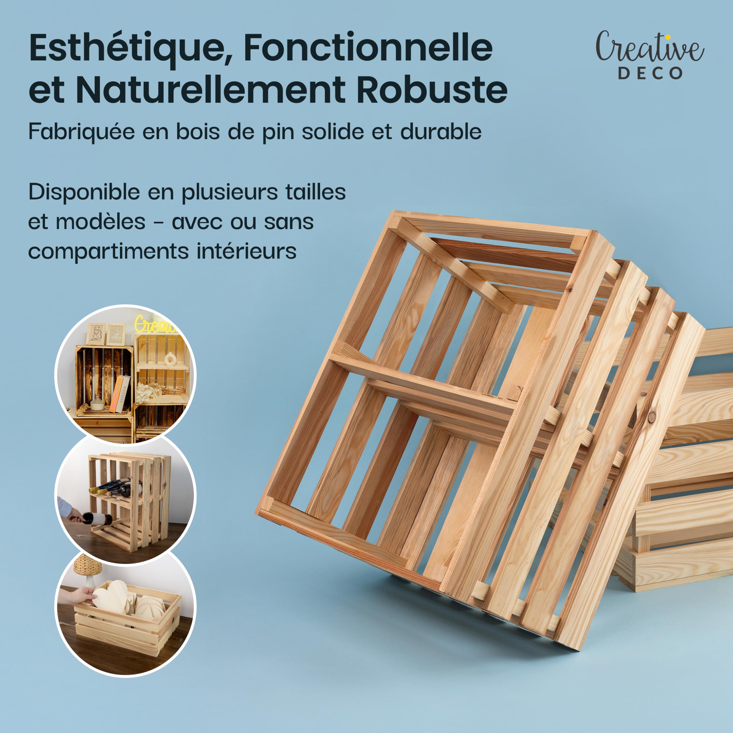 Creative Deco Caisse bois naturel étagère 50x40x30 cm beige