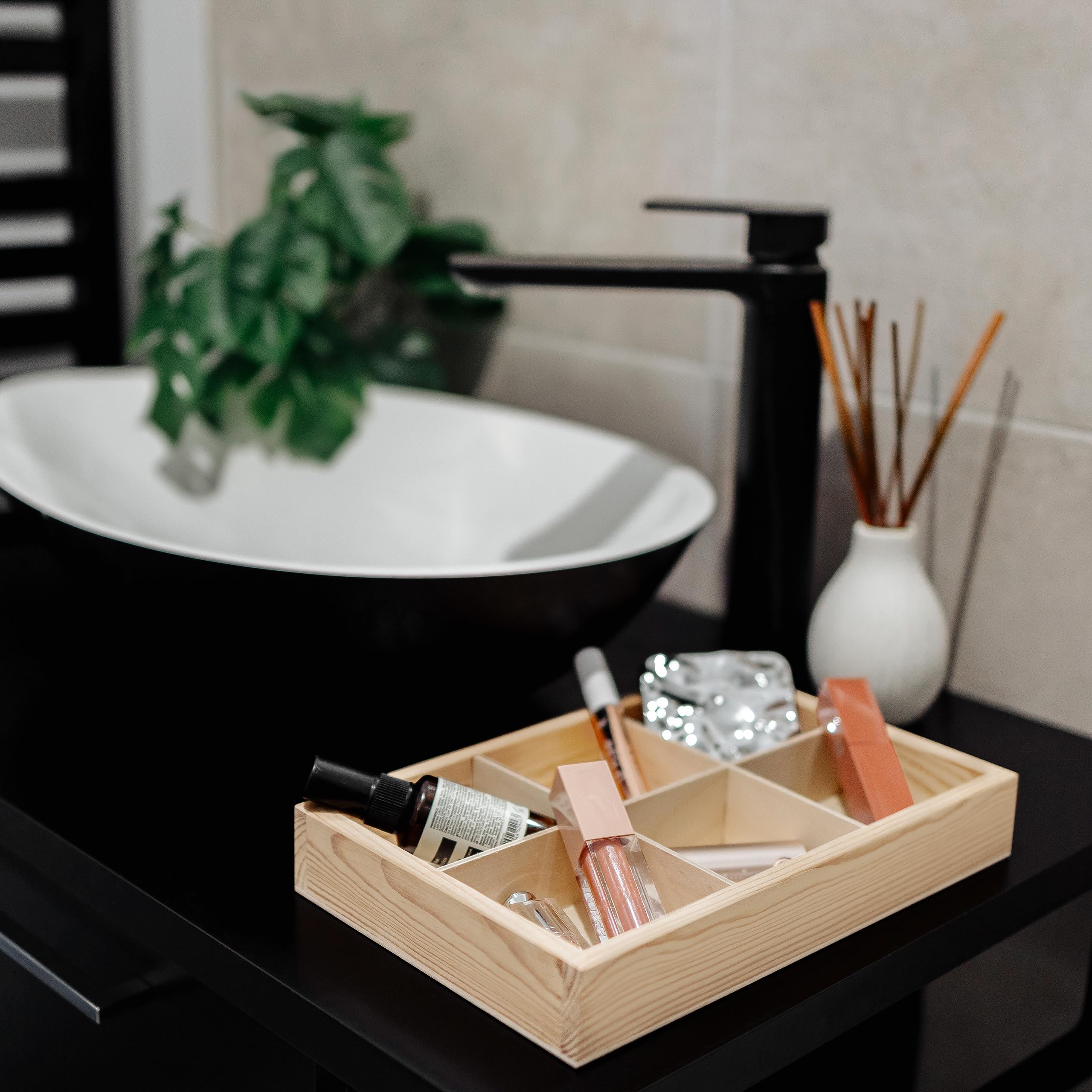 Creative Deco Wood products petit plateau bois 6 compartiments brut