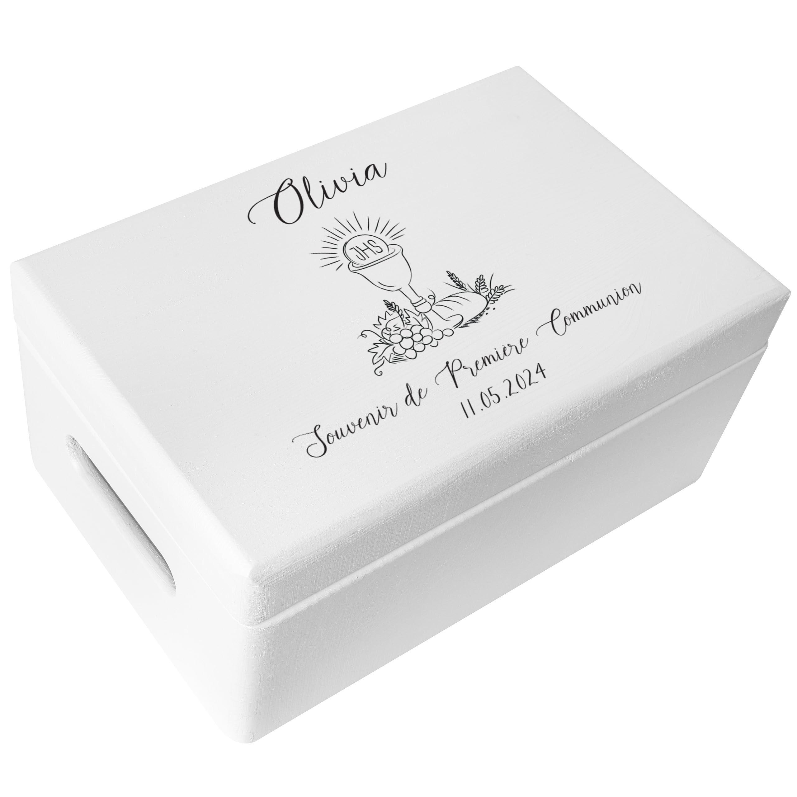 Creative Deco Boîte Souvenir Communion Bois 30cm Personnalisée