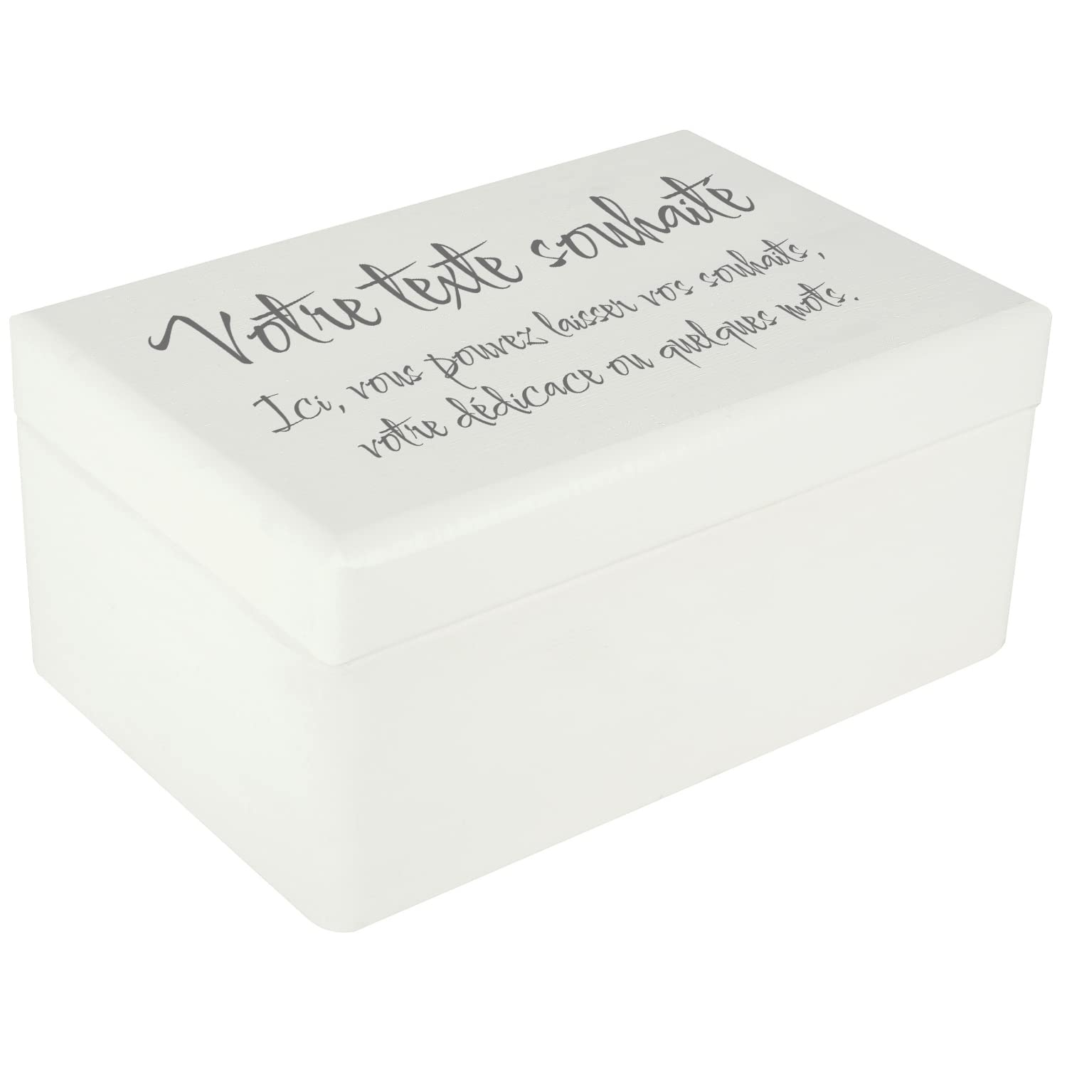 Creative Deco Boîte Bois Texte Personnalisé 30x20x14 cm blanc