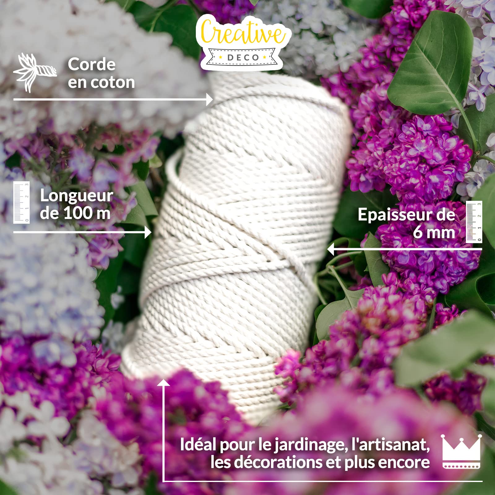 Creative Deco Corde macramé blanche 6 mm x 100 m coton