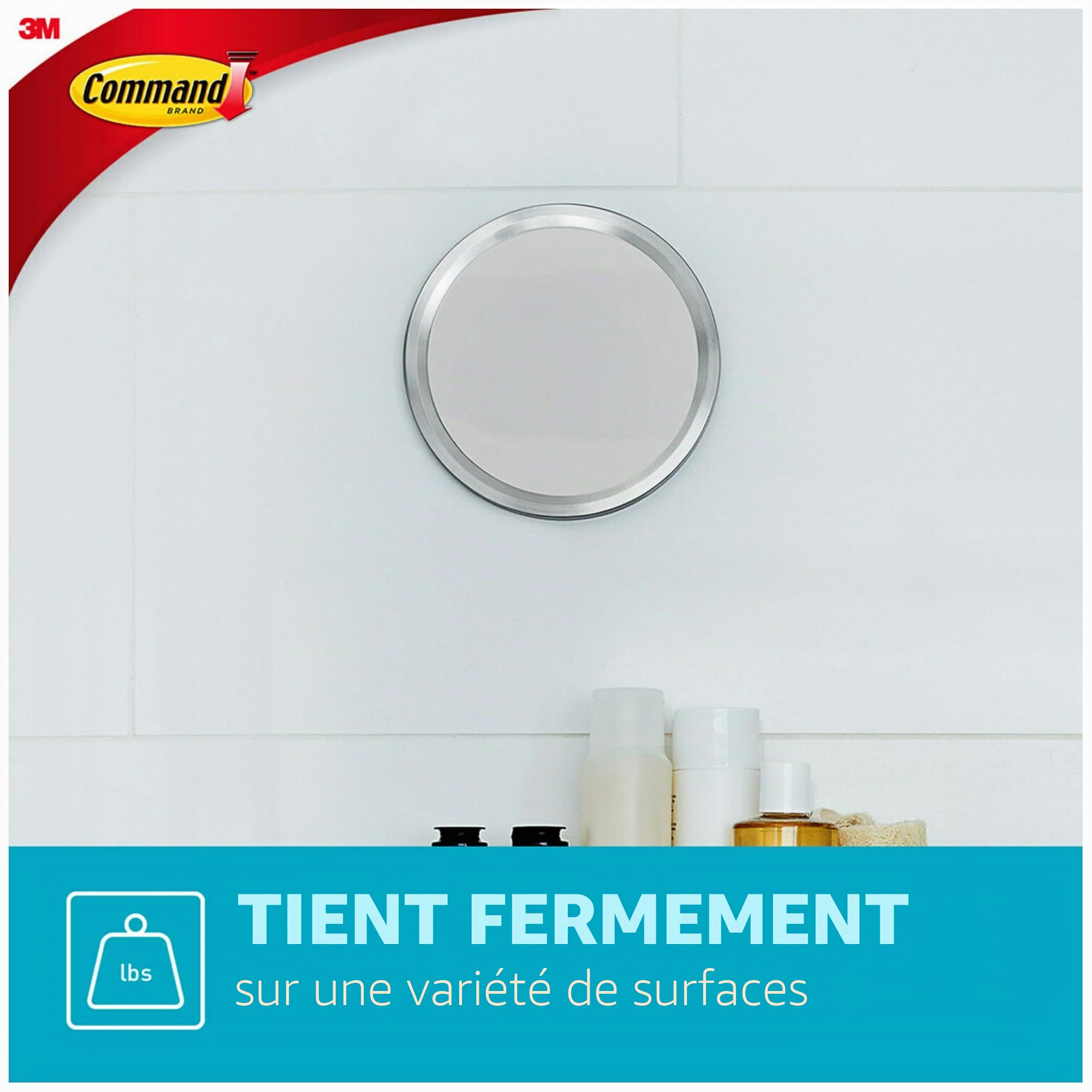 Command Crochets miroir salle de bain nickel fixation sans perçage