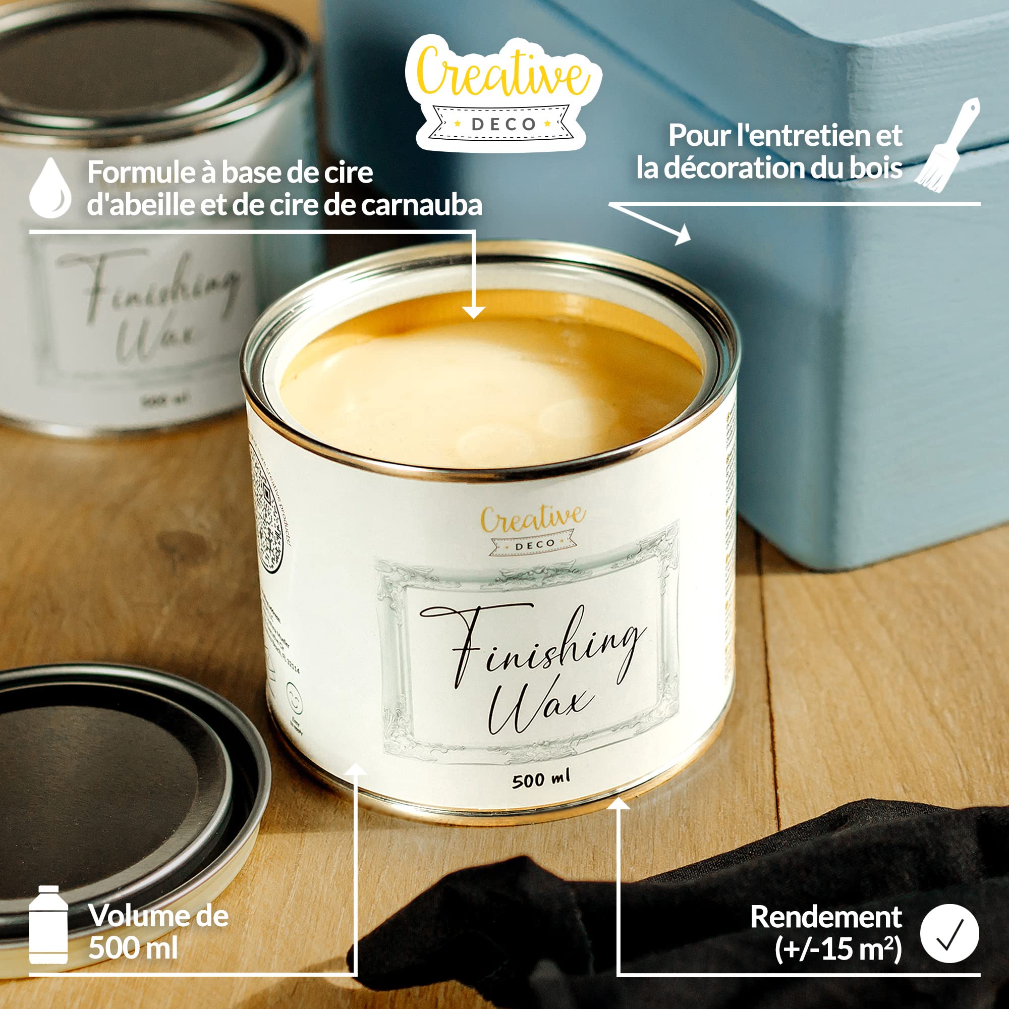 Creative Deco Cire finition incolore 500 ml vernis bois transparent
