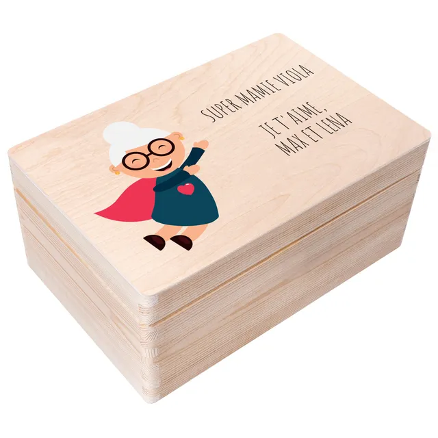 Creative Deco Boîte en bois grand-mère 30x20x14 personnalisée