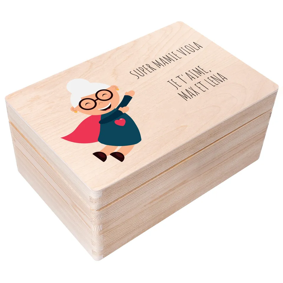 Creative Deco Boîte en bois grand-mère 30x20x14 personnalisée