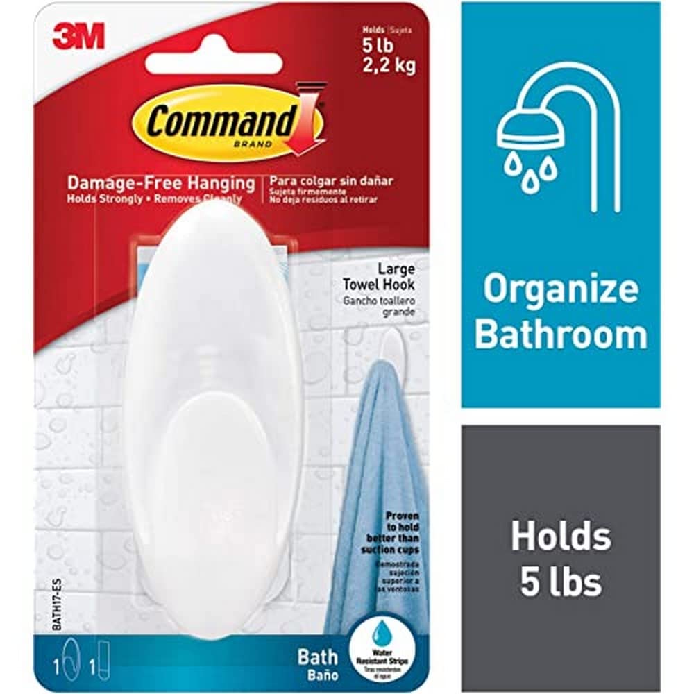 Command Salle de Bain Grand Crochet Adhésif Blanc Large 2,2 kg