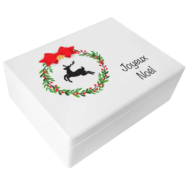 Creative Deco Boîte Noël bois cerf couronne 40x30x14 cm