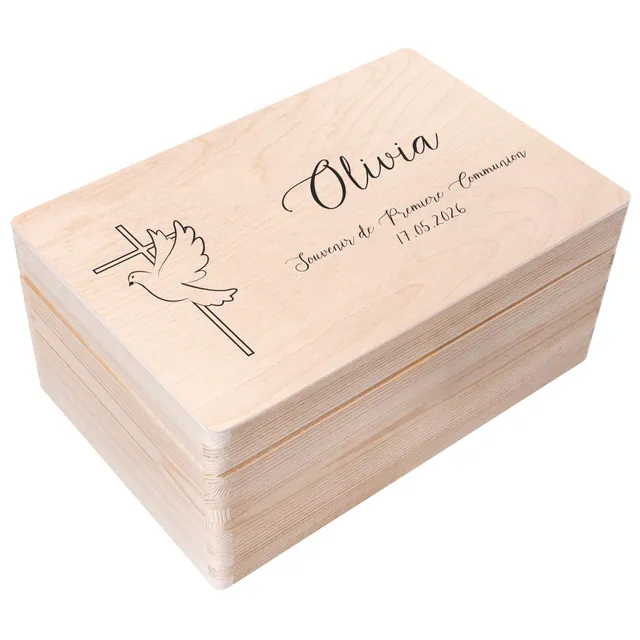 Creative Deco Croix Colombe boîte bois communion 30x20 cm