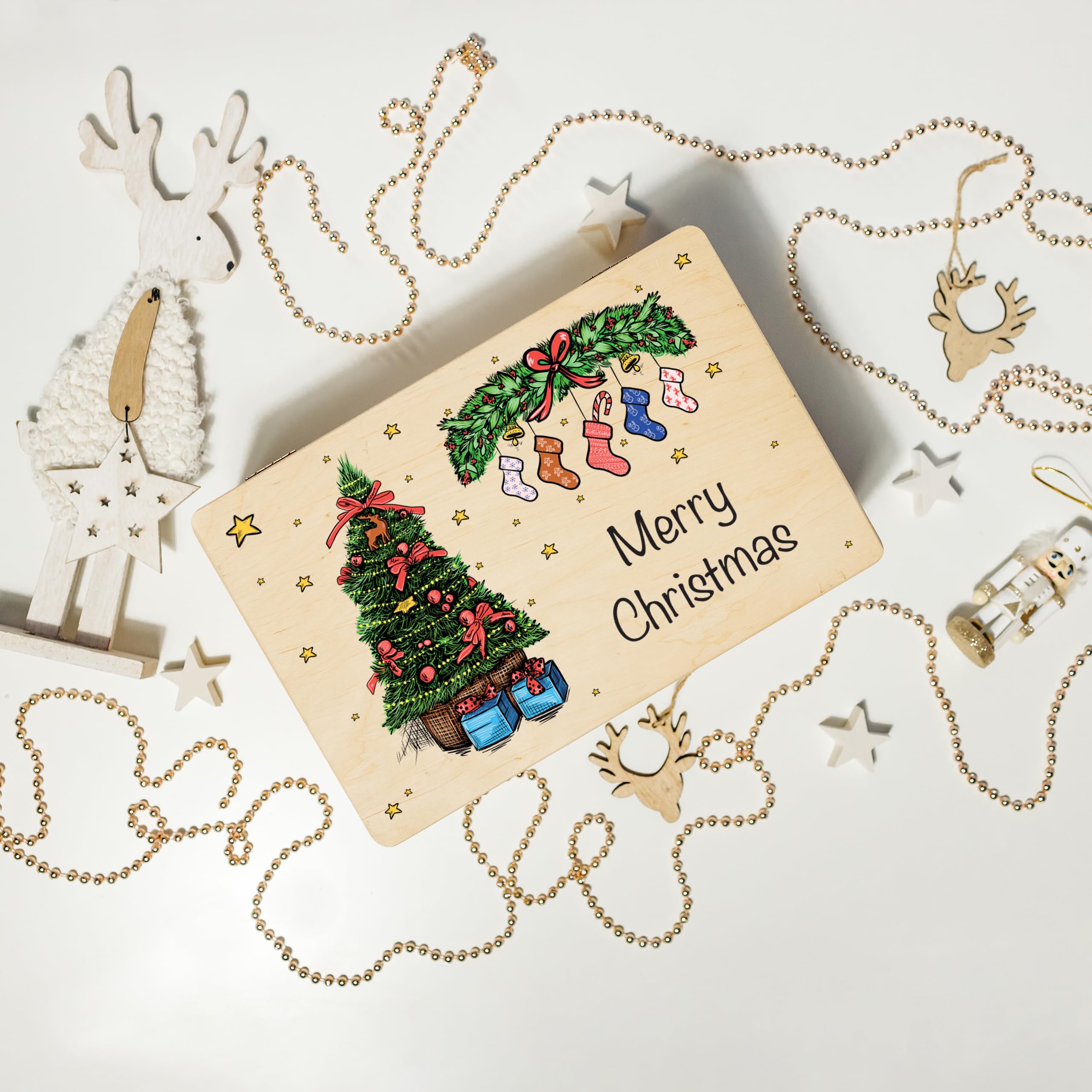 Creative Deco Sapin de Noël boîte en bois personnalisée 30x20x14