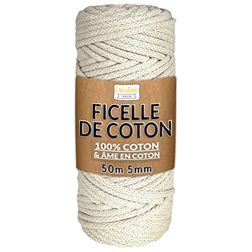 Creative Deco Strings corde macramé coton 5 mm 50 m ivoire