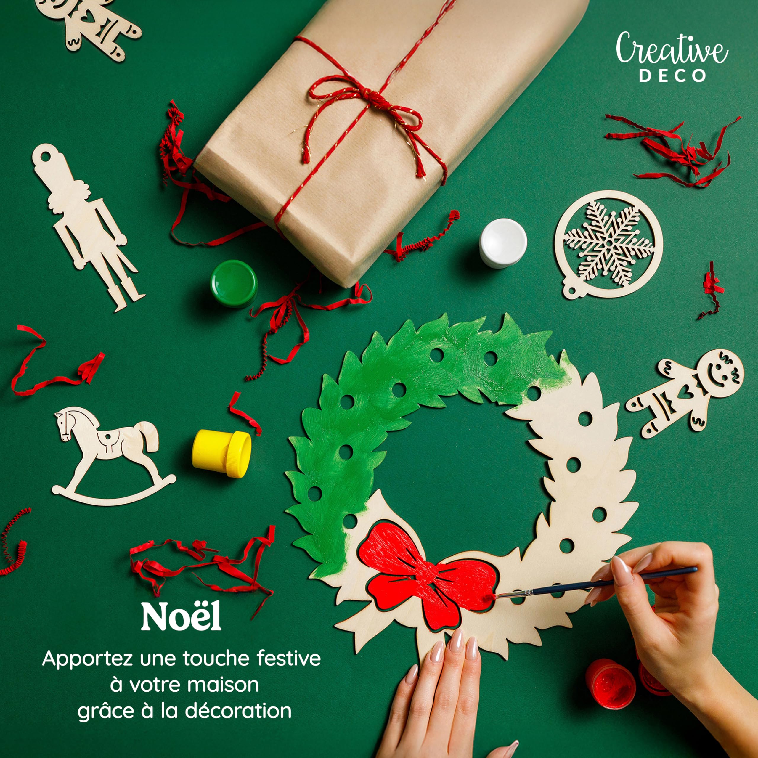 Creative Deco Flocon Neige 3 boule bois à peindre Noël